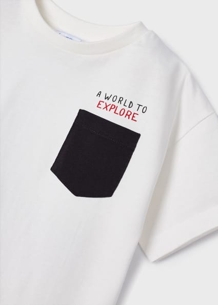 Koszulka z nadrukiem z bawełny zrównoważonej dla chłopca Śmietankowy