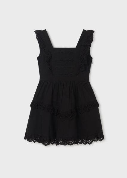 Bawełniana sukienka z ażurem dla dziewczynki Czarny