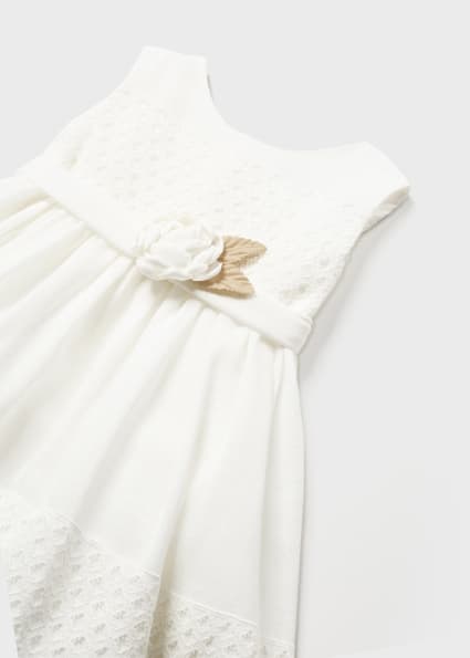 Sukienka łączona z elementami z gipiury dla niemowlęcia Ecru