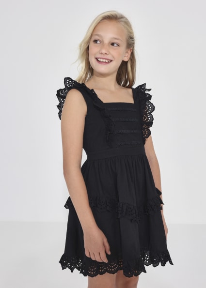 Bawełniana sukienka z ażurem dla dziewczynki Czarny