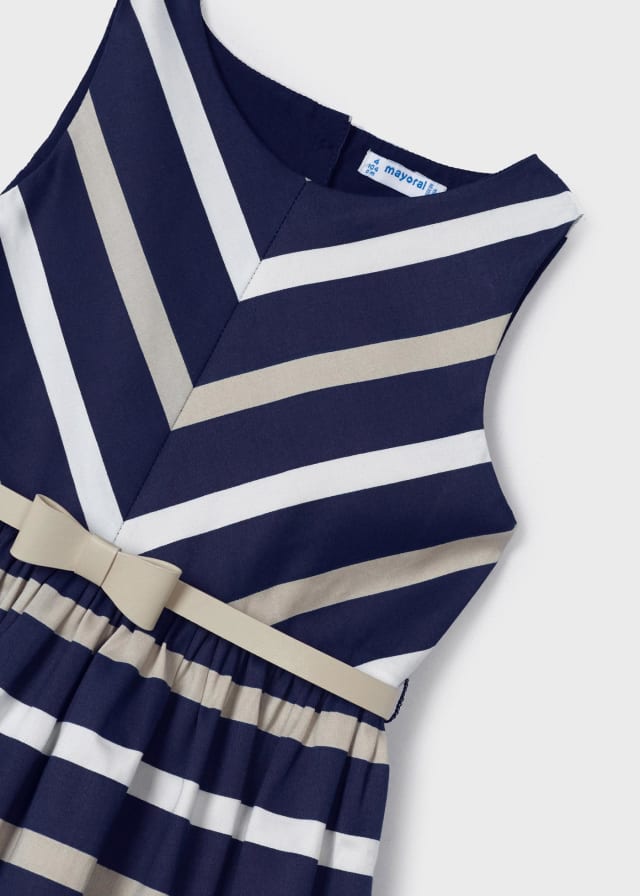 Robe Rayée Pour Fille, Taille 11-12 Ans, Avec Ceinture - M&S - Noir Mixte - Sans Manches - Genou