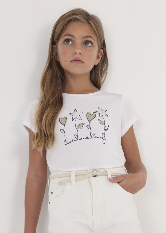 Short Mayoral Fille 7 Ans Bleu Coton Avec Fleurs Brodées Et Zip