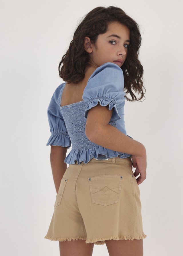 Shorts en coton à taille haute pour filles Noisette | Mayoral