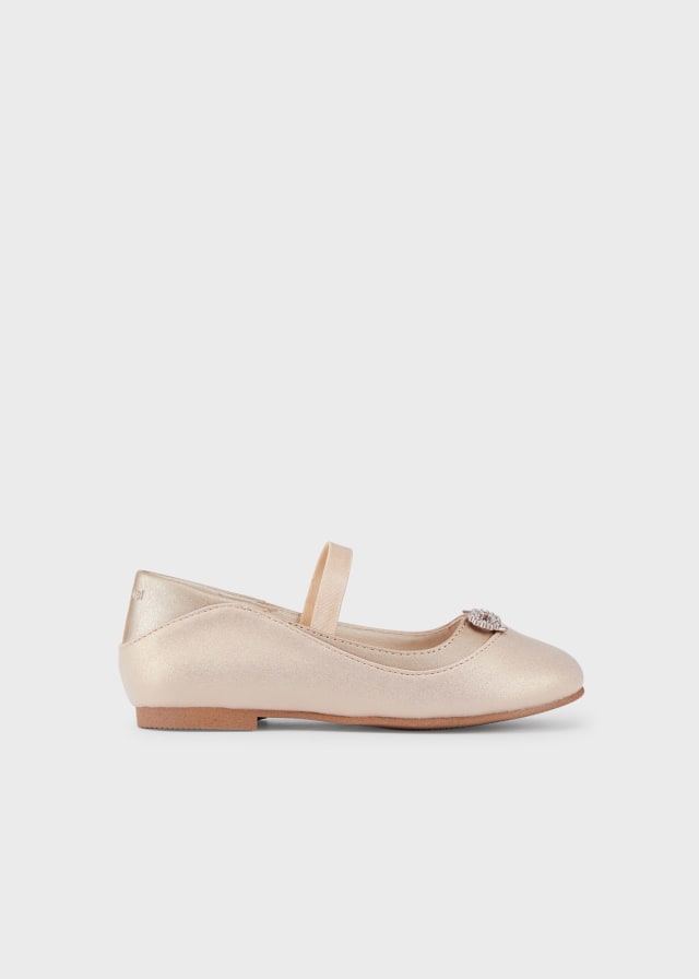 Ballet flats with rhinestone bow girl Pink Gold | Mayoral ®