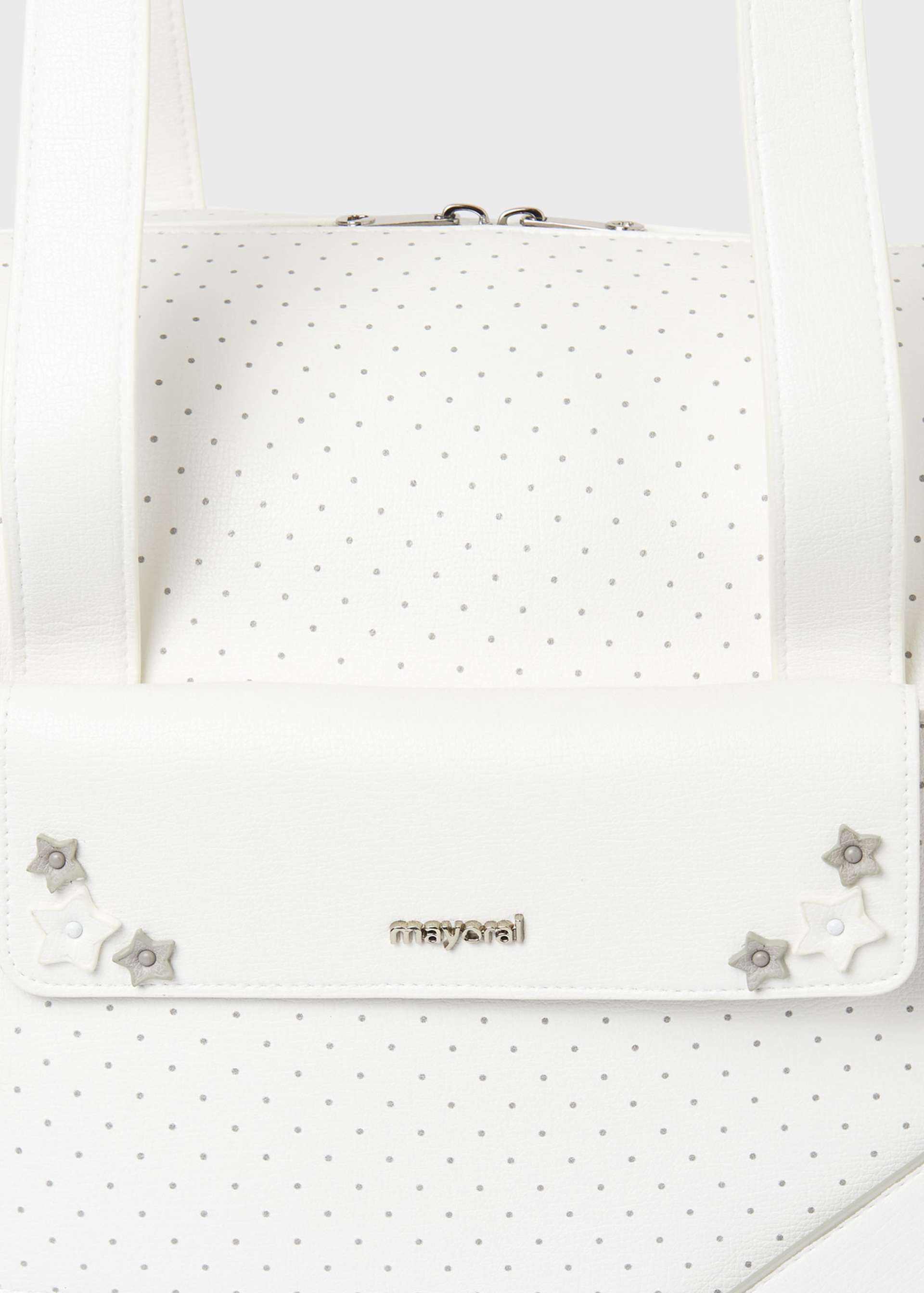 Polka-dot maternity bag with baby dummy holder