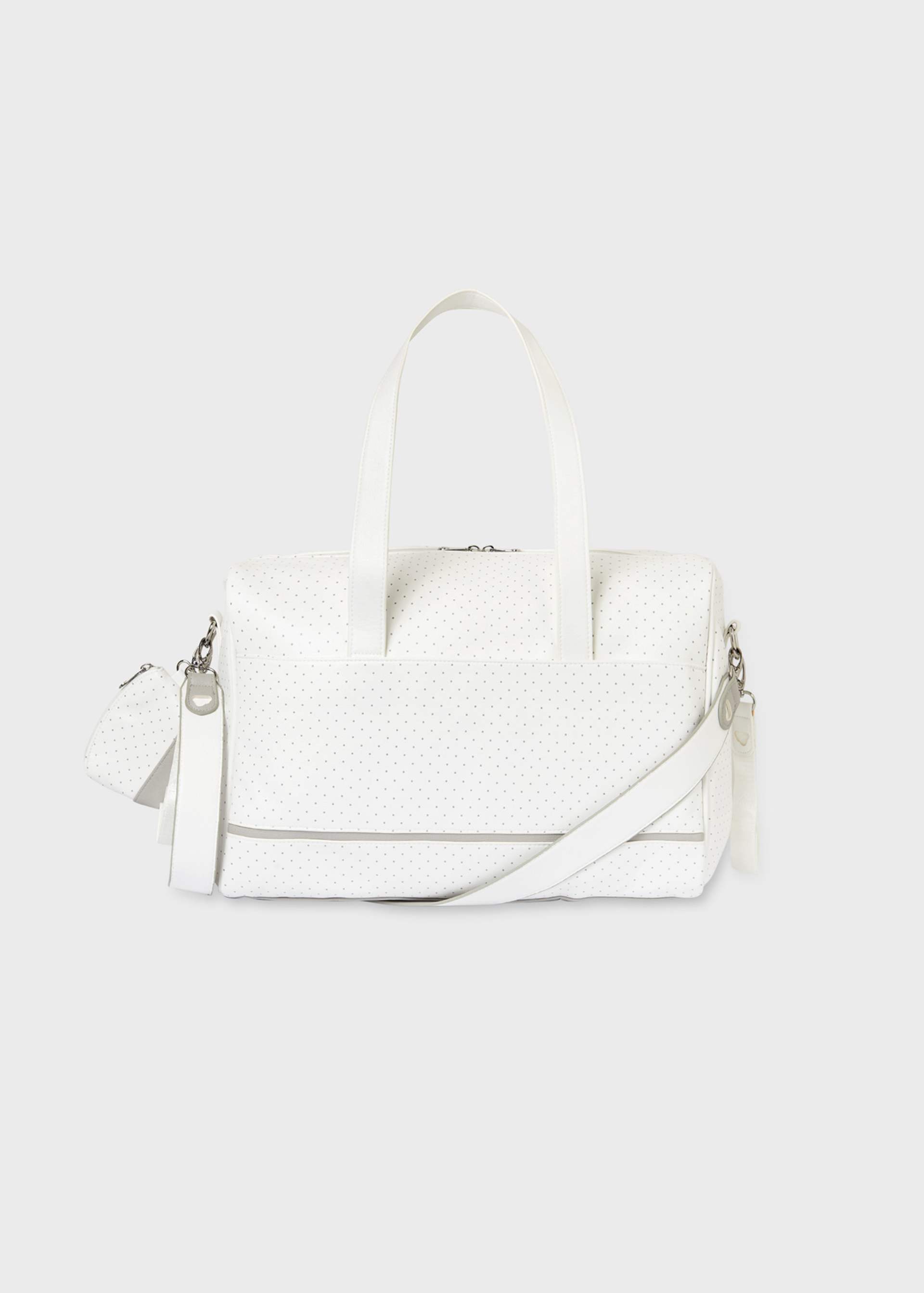 Polka-dot maternity bag with baby dummy holder