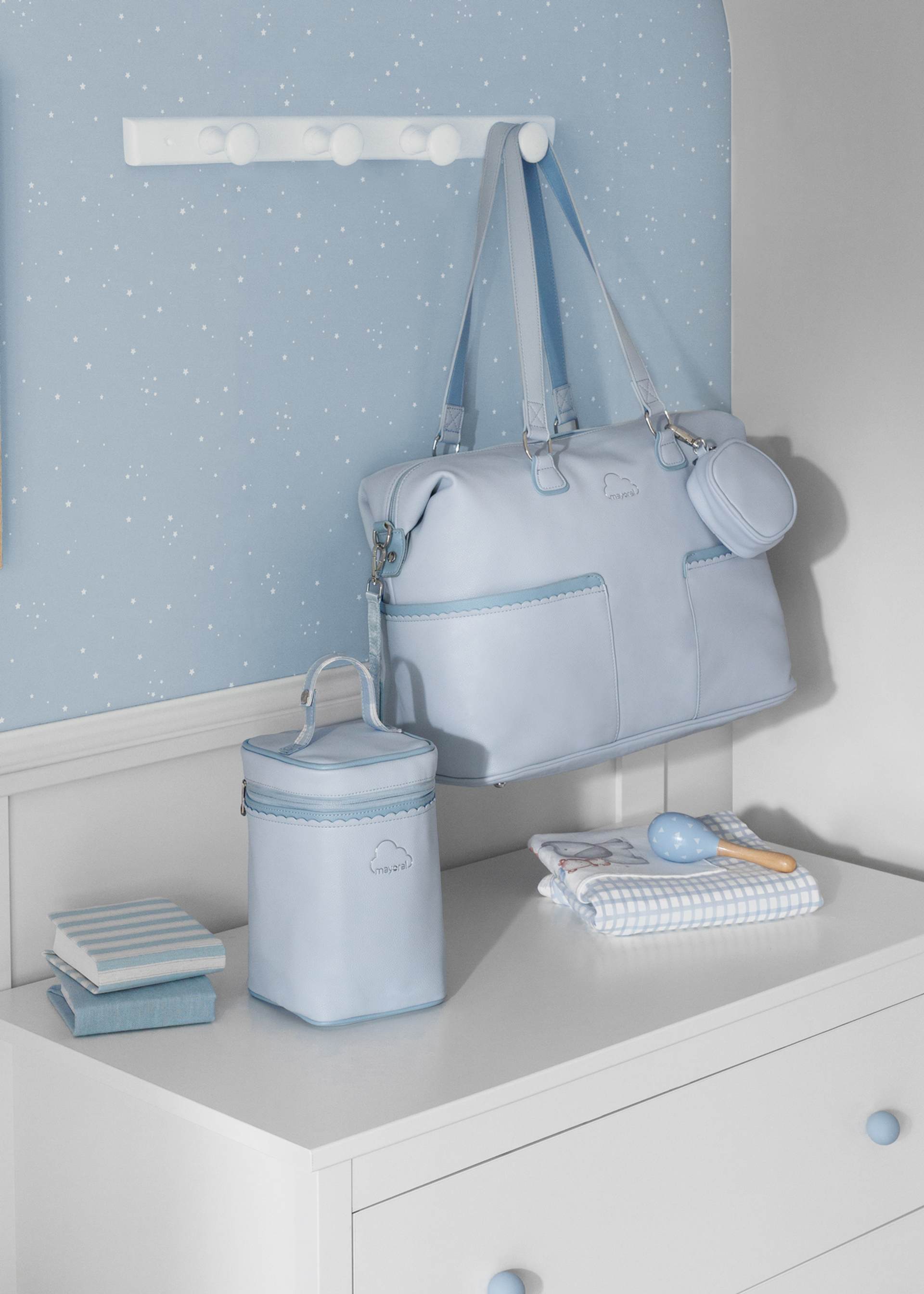 Baby frill maternity bag with dummy holder