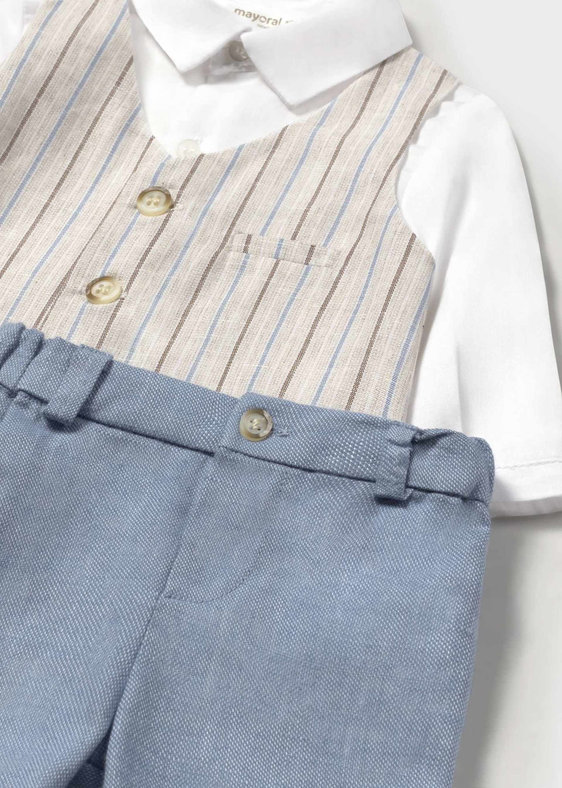 Set pantaloni scurti si camasa cu vesta nou-nascut Set pantaloni scurti si camasa cu vesta nou-nascut