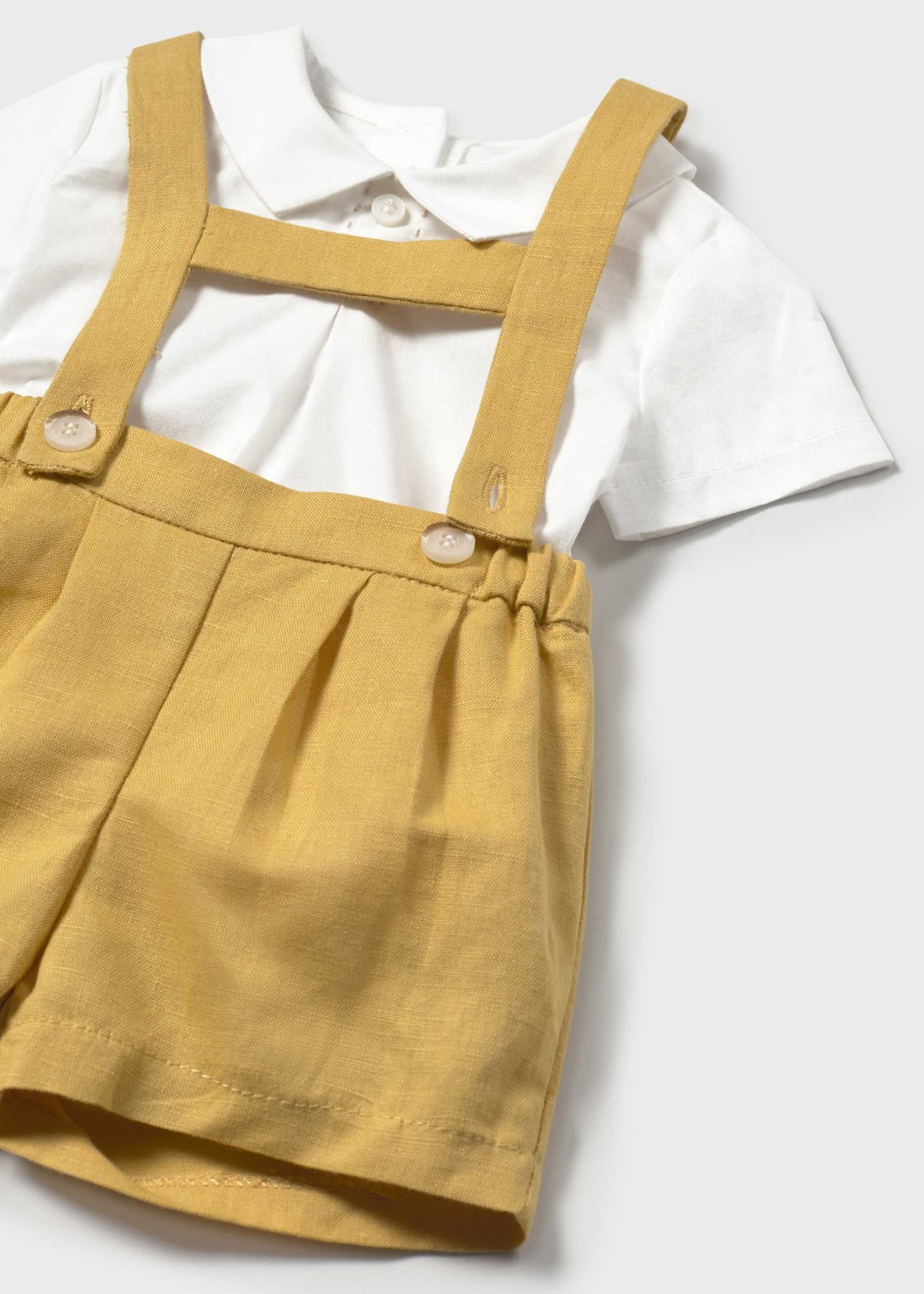 Conjunto pantalón corto tirantes y camisa cuello recién nacido