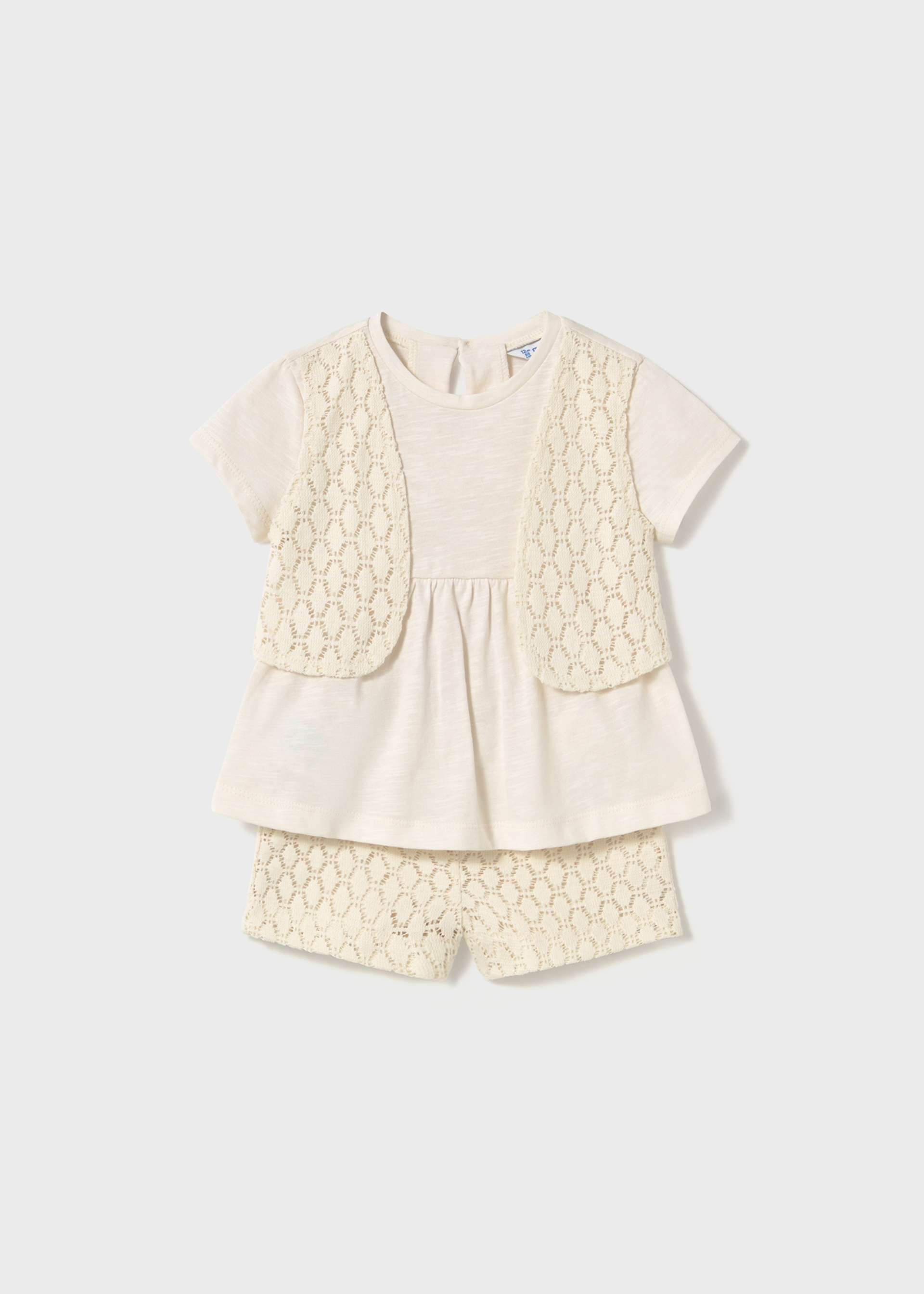 Baby Shorts and T-Shirt with Faux Lace Vest Set