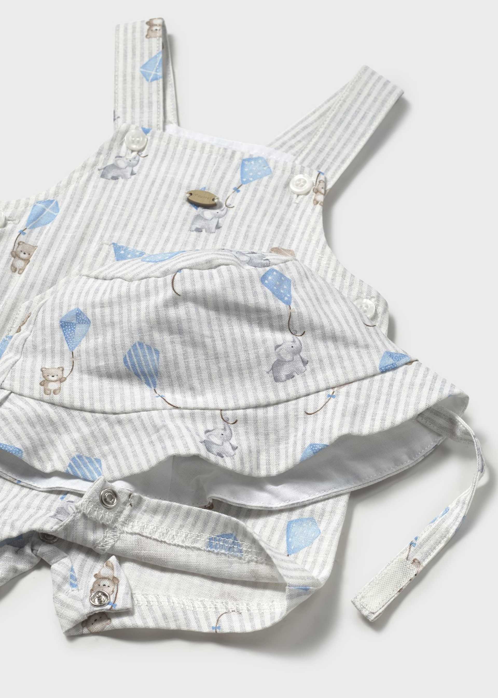 Newborn boy print short dungarees with bonnet