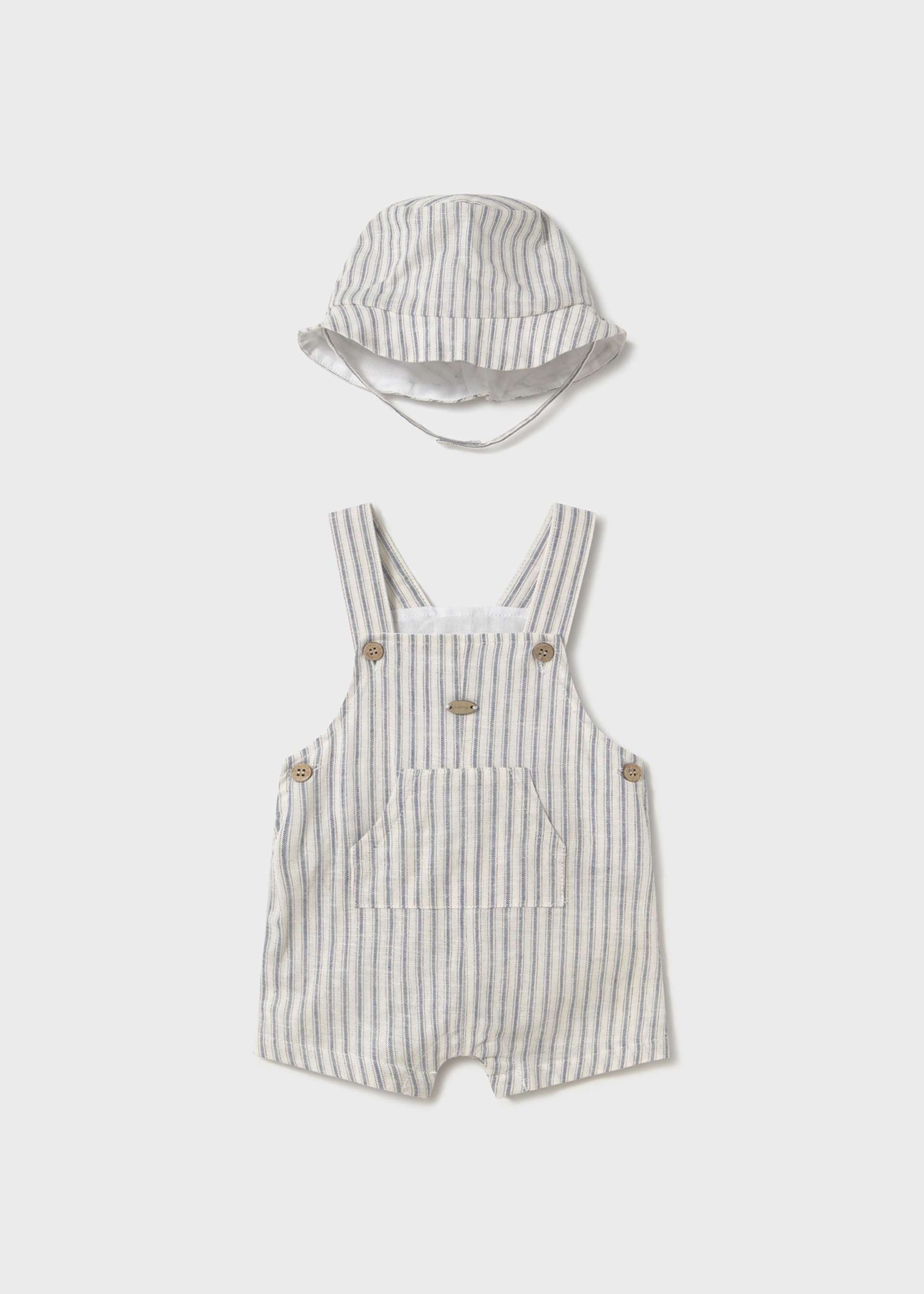 Newborn boy print short dungarees with bonnet