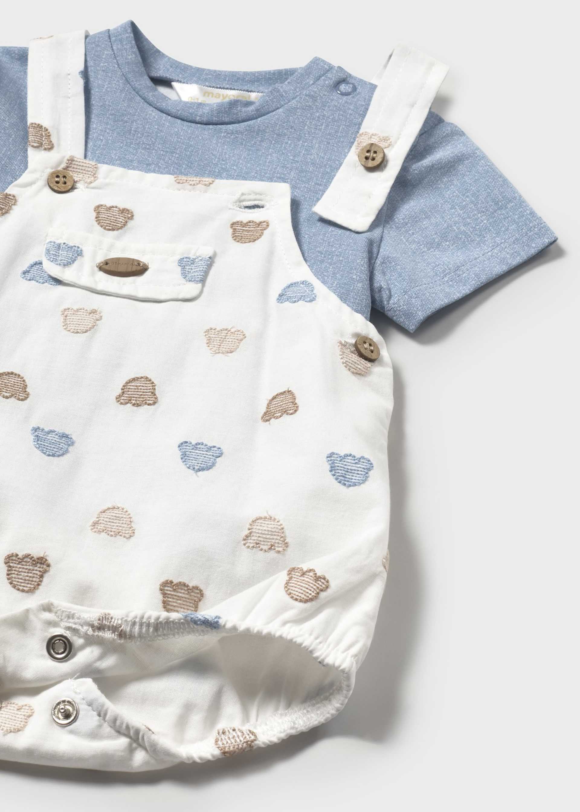 Conjunto peto bordado y camiseta recién nacido Conjunto peto bordado y camiseta recién nacido