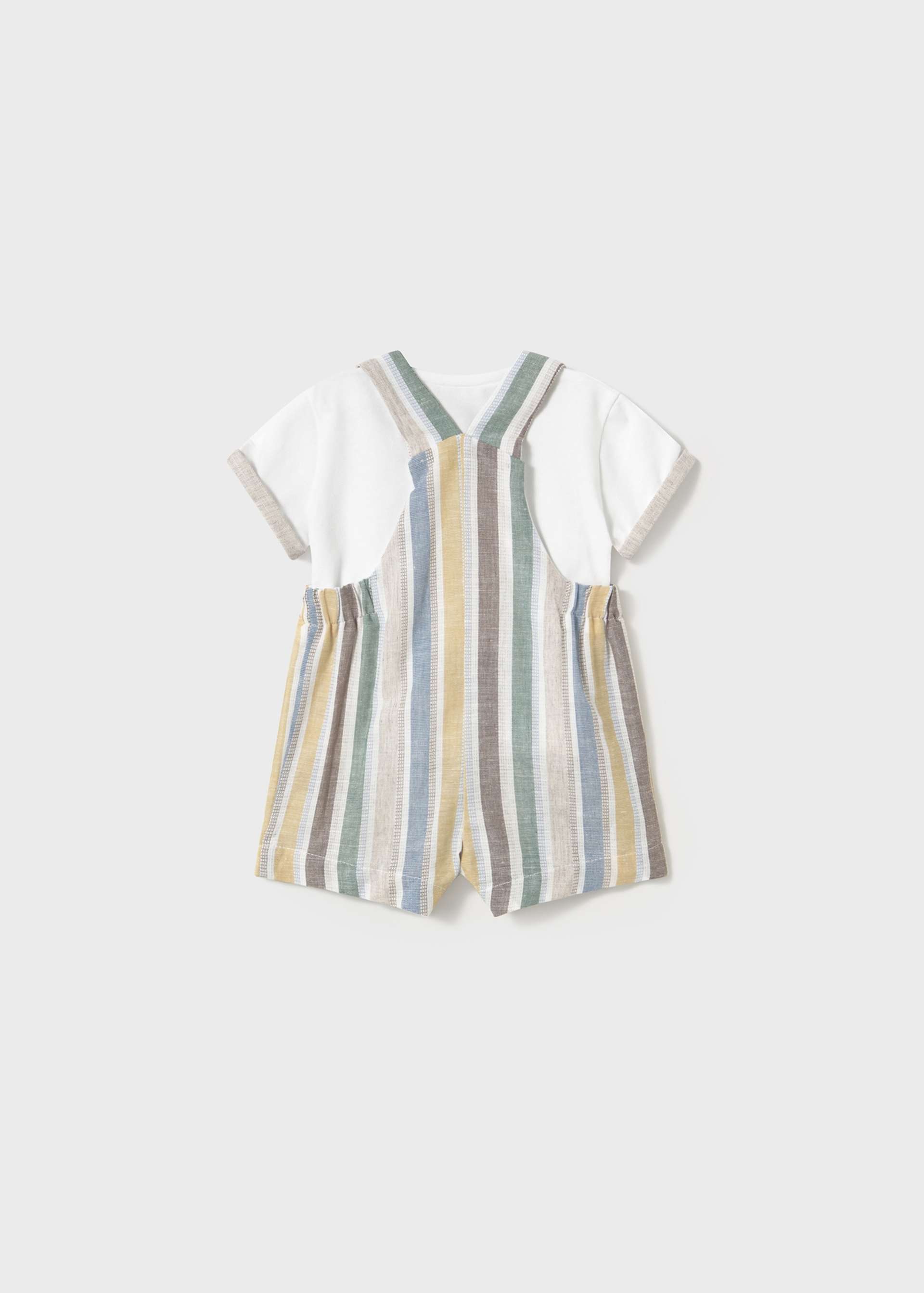 Newborn boy striped linen dungarees and t-shirt set