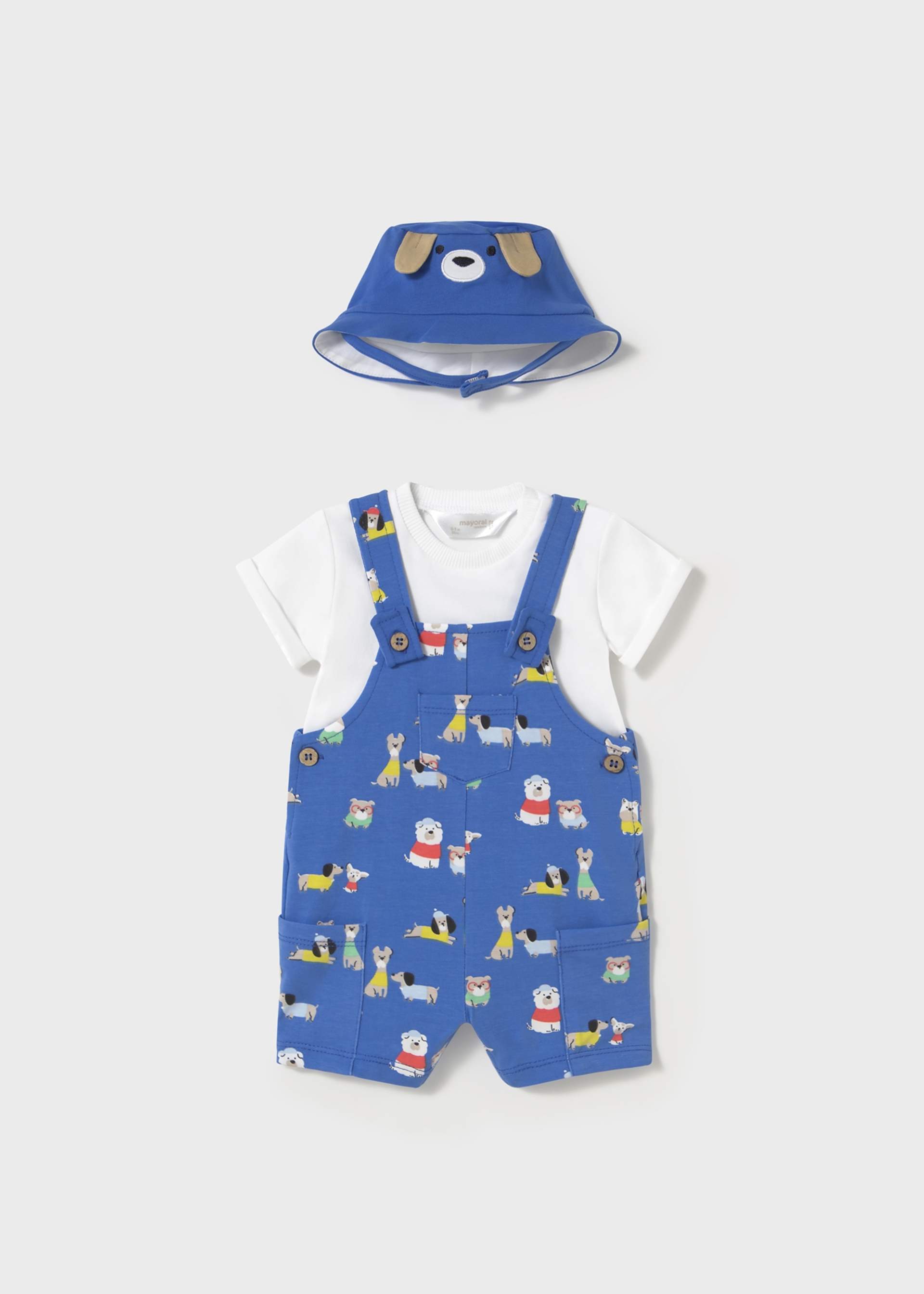 Completo 3 pezzi salopette stampato neonato