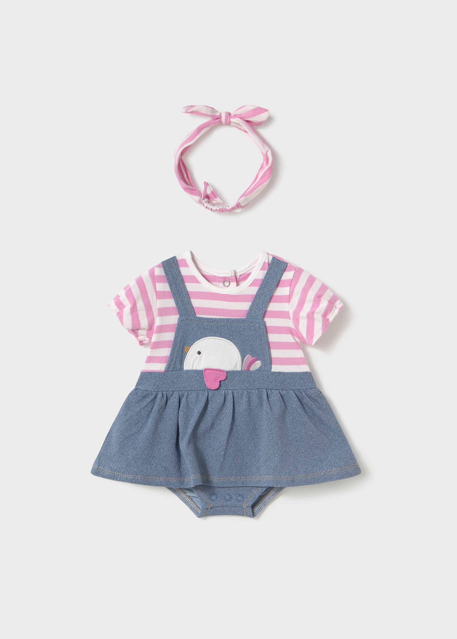 Newborn girl faux dungarees roper set with headband