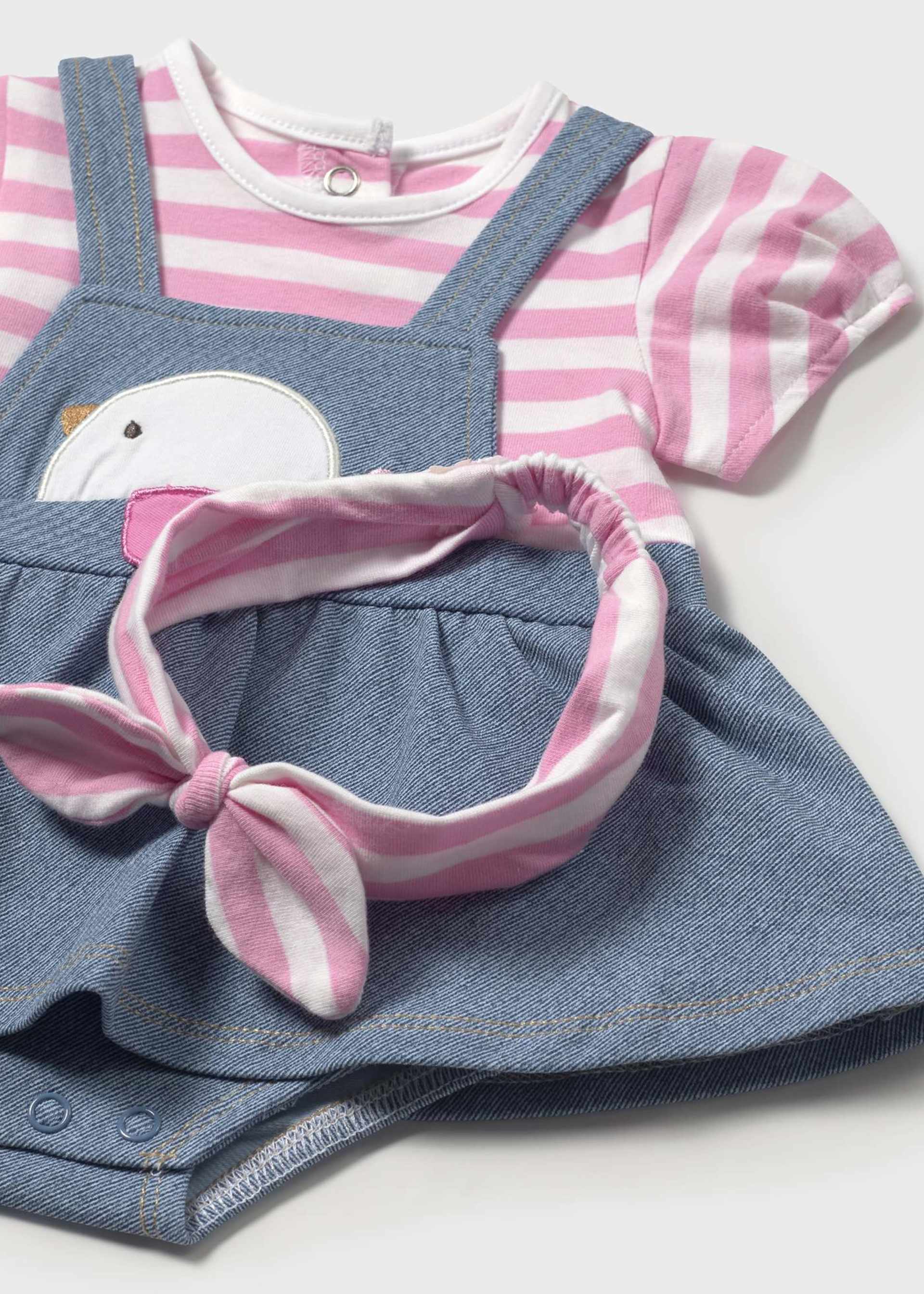 Newborn girl faux dungarees roper set with headband