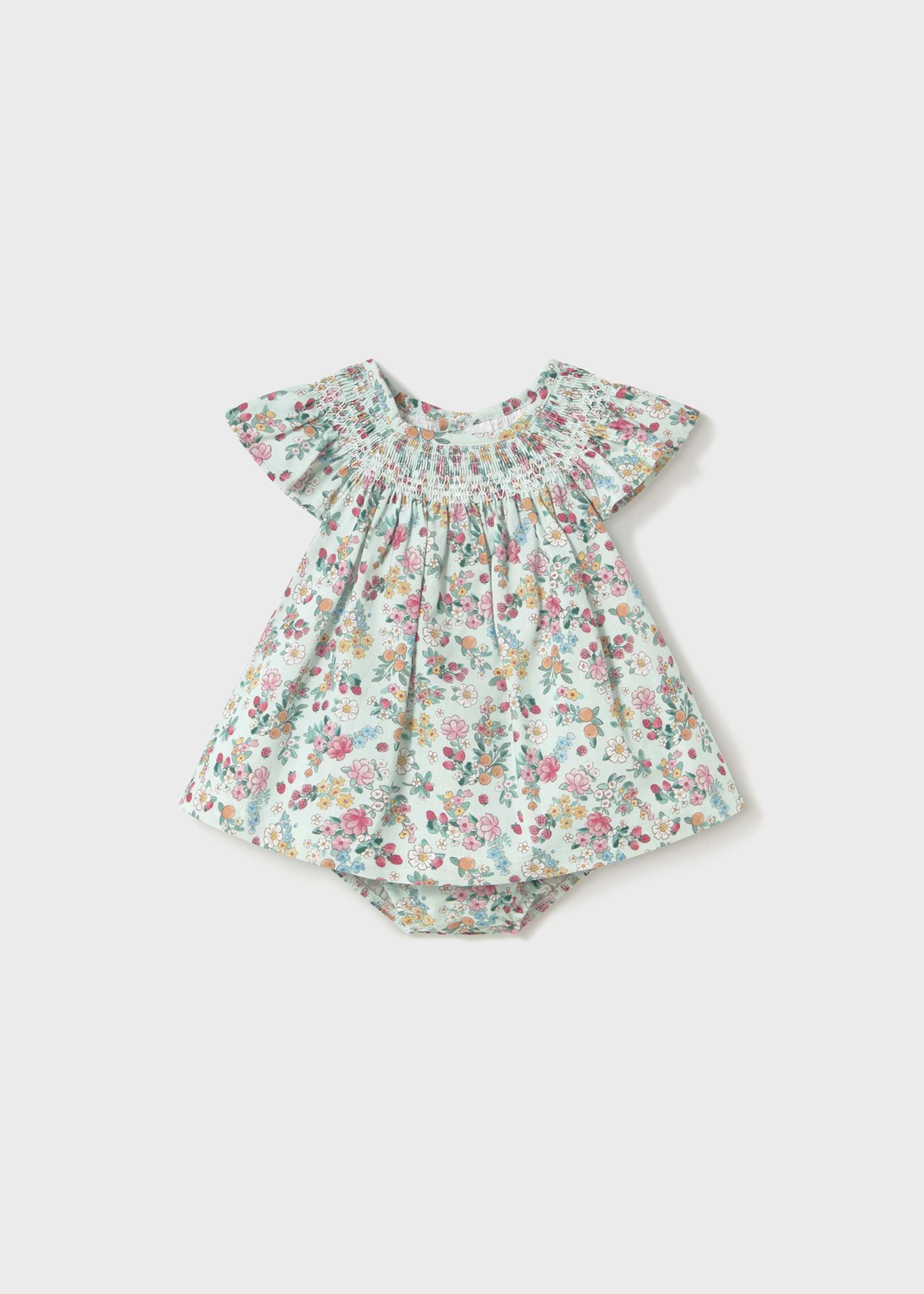 Newborn girl floral dress with nappy cover