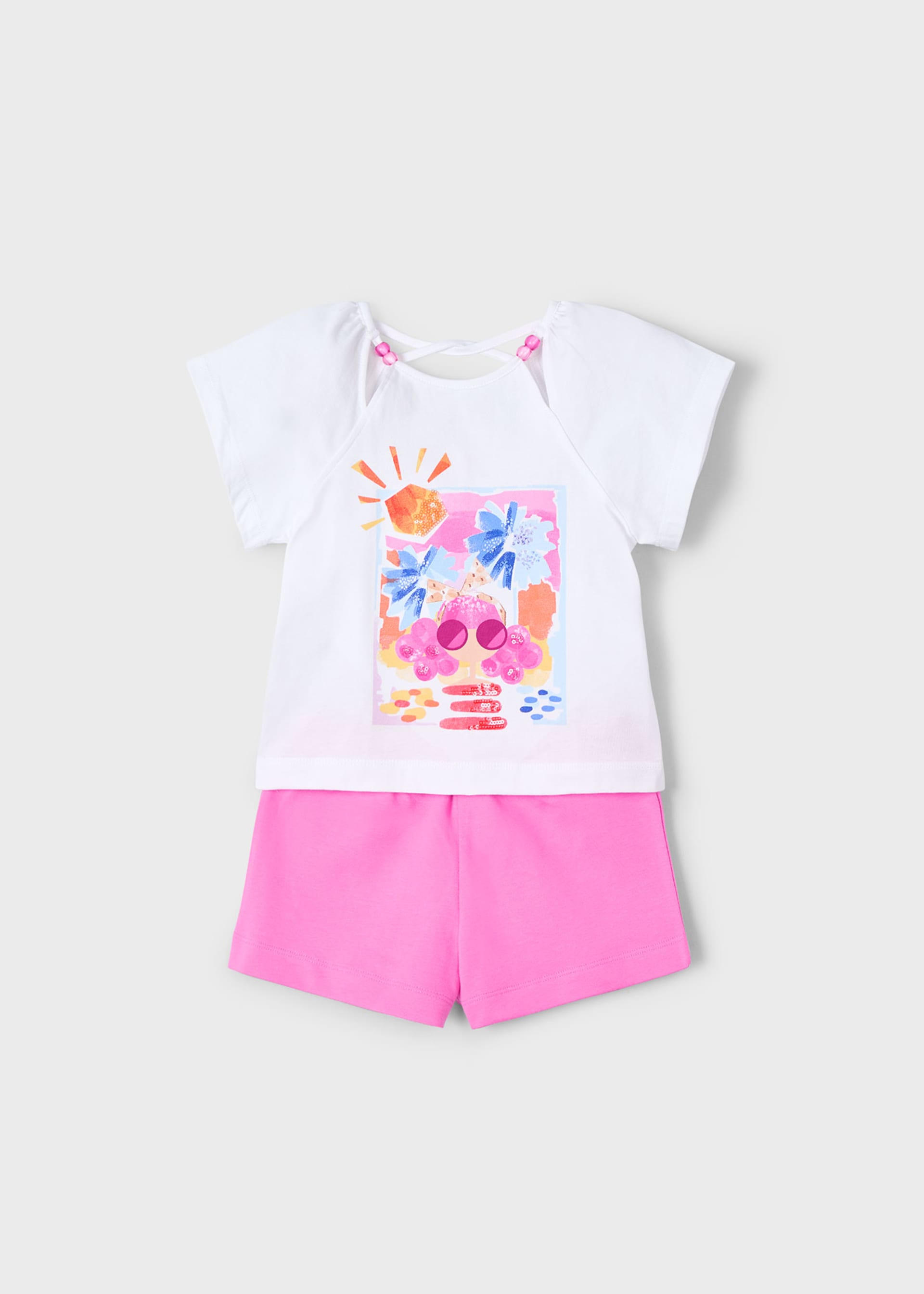 Set pantalon scurt si tricou imprimat fetita