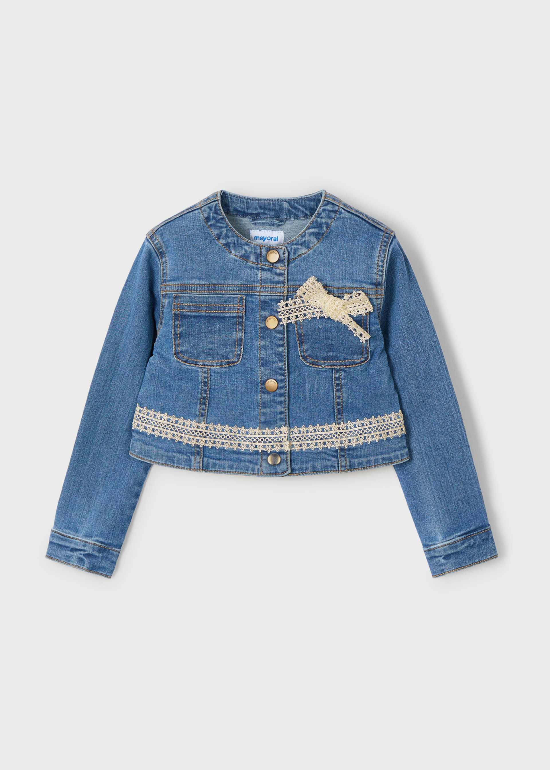 Girl denim jacket with guipure details