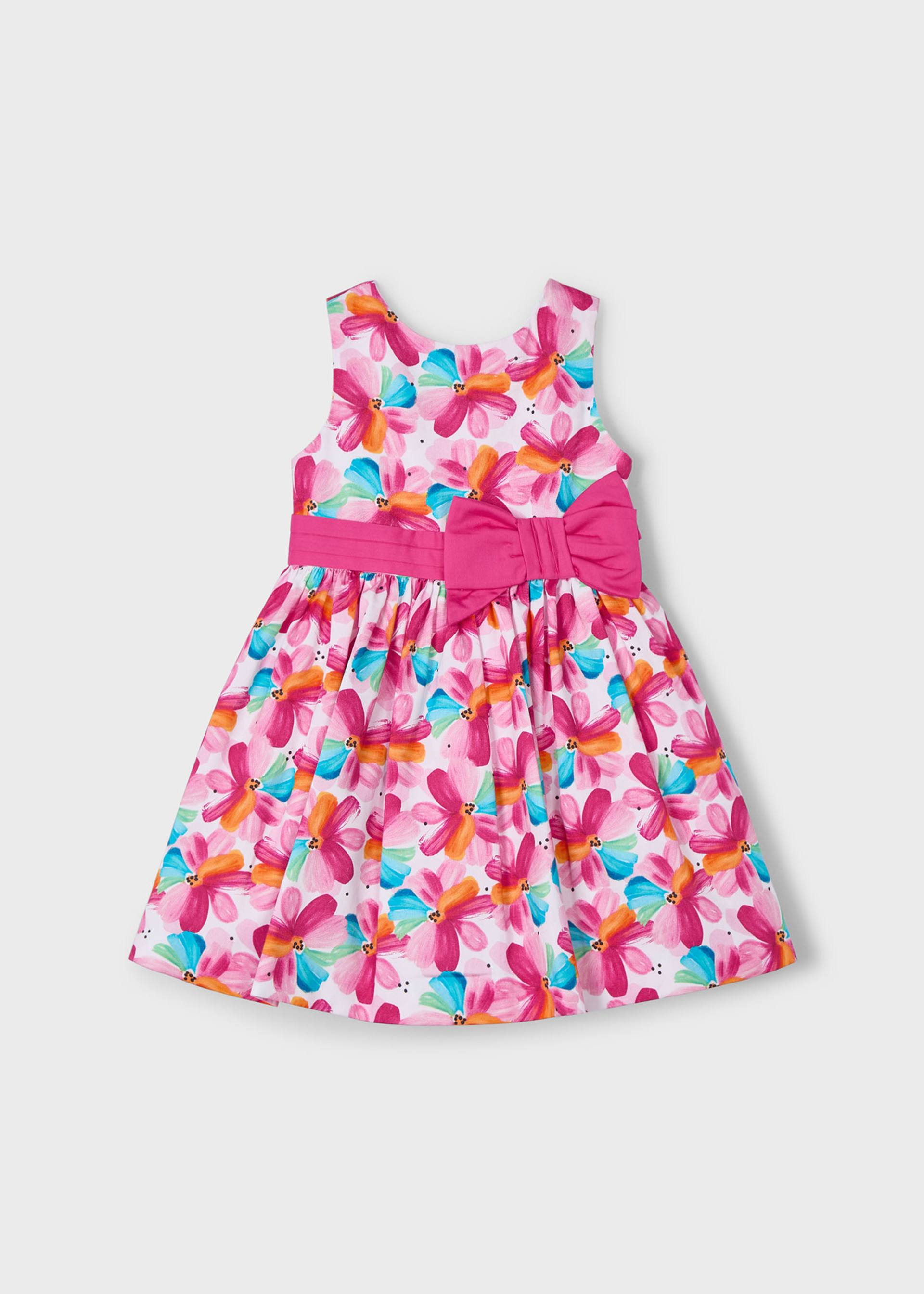 Girl Floral Waist Bow Print Dress