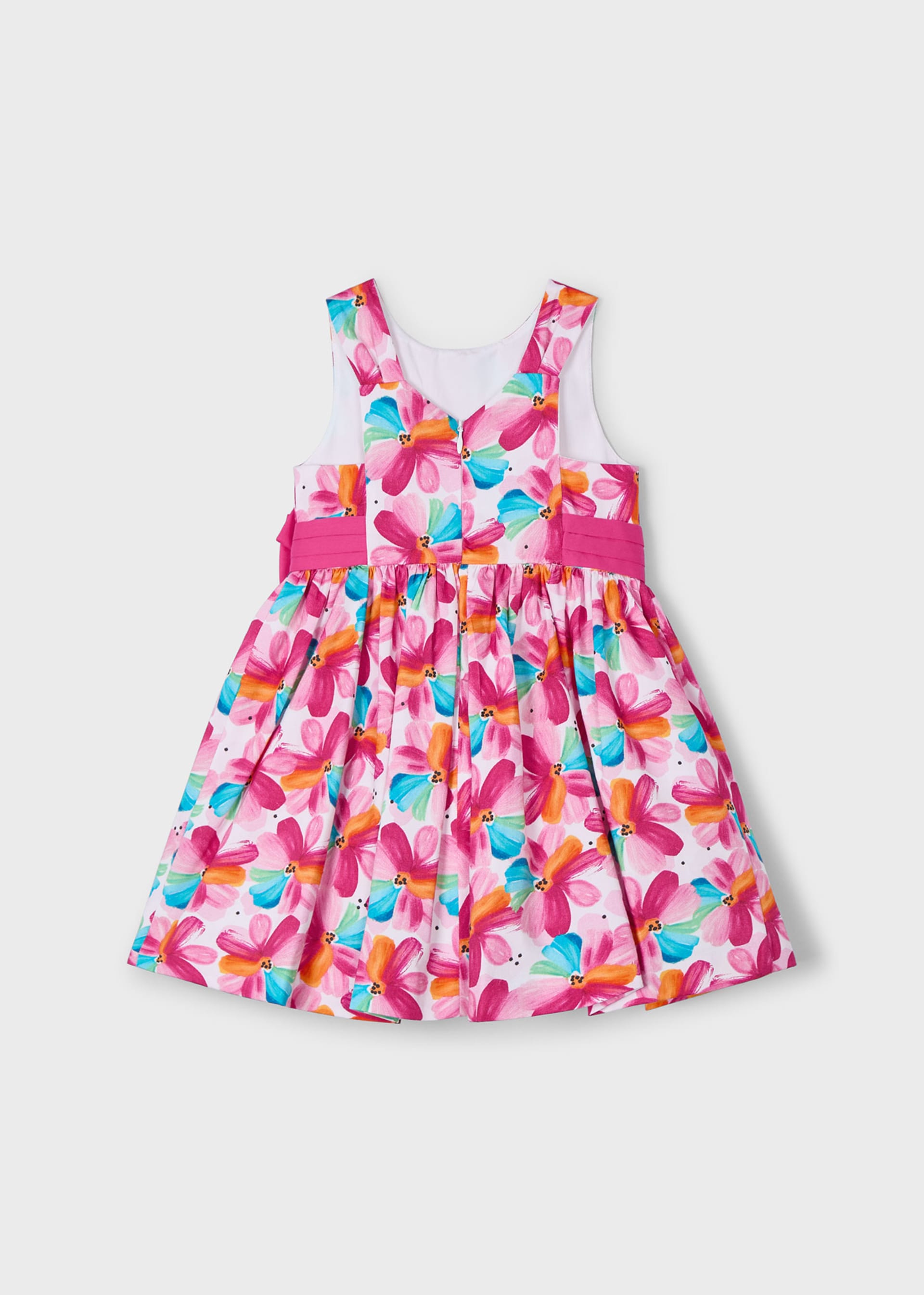 Girl Floral Waist Bow Print Dress