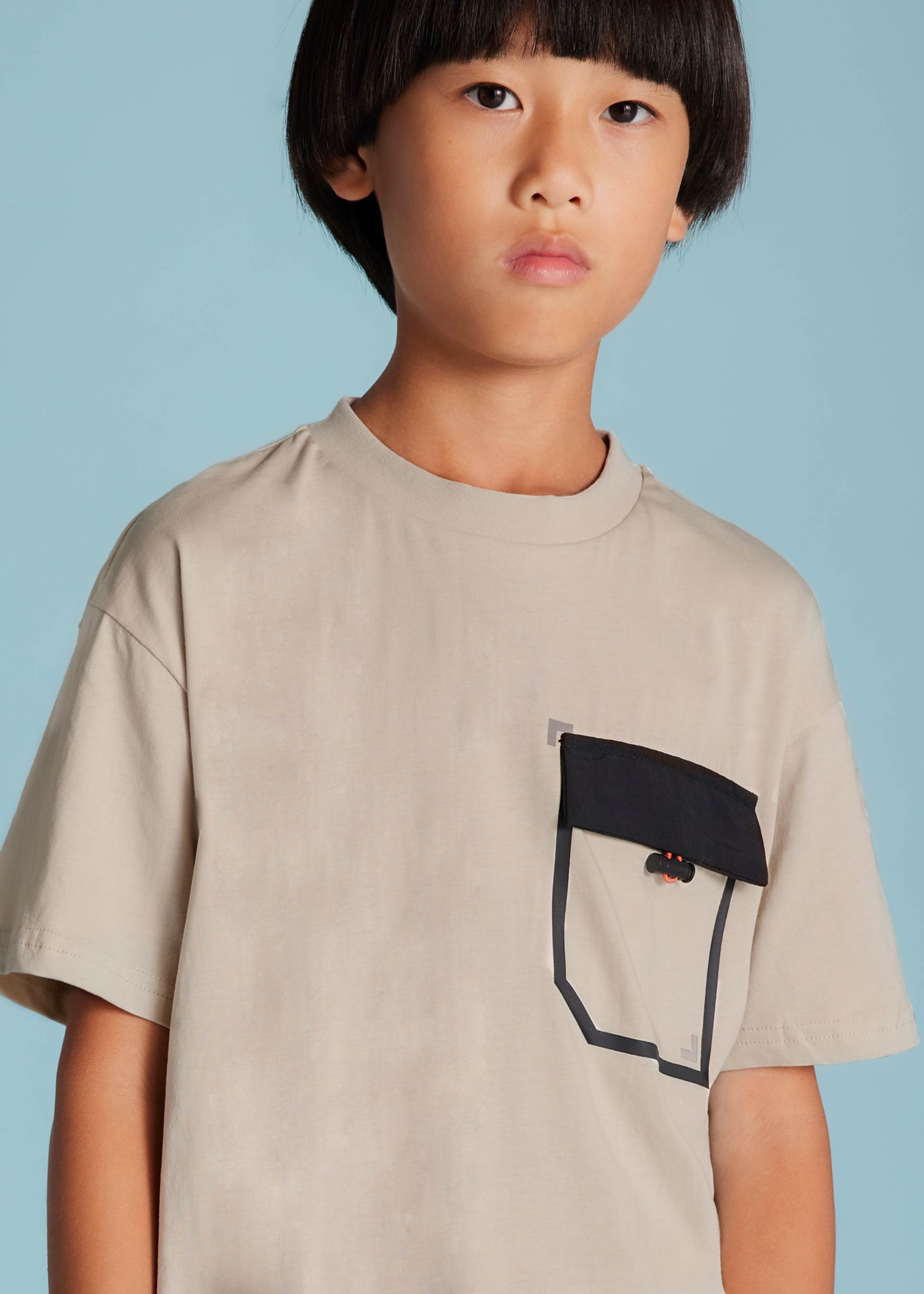 T-Shirt Kontrast-Brusttasche Teenager Jungen T-Shirt Kontrast-Brusttasche Teenager Jungen