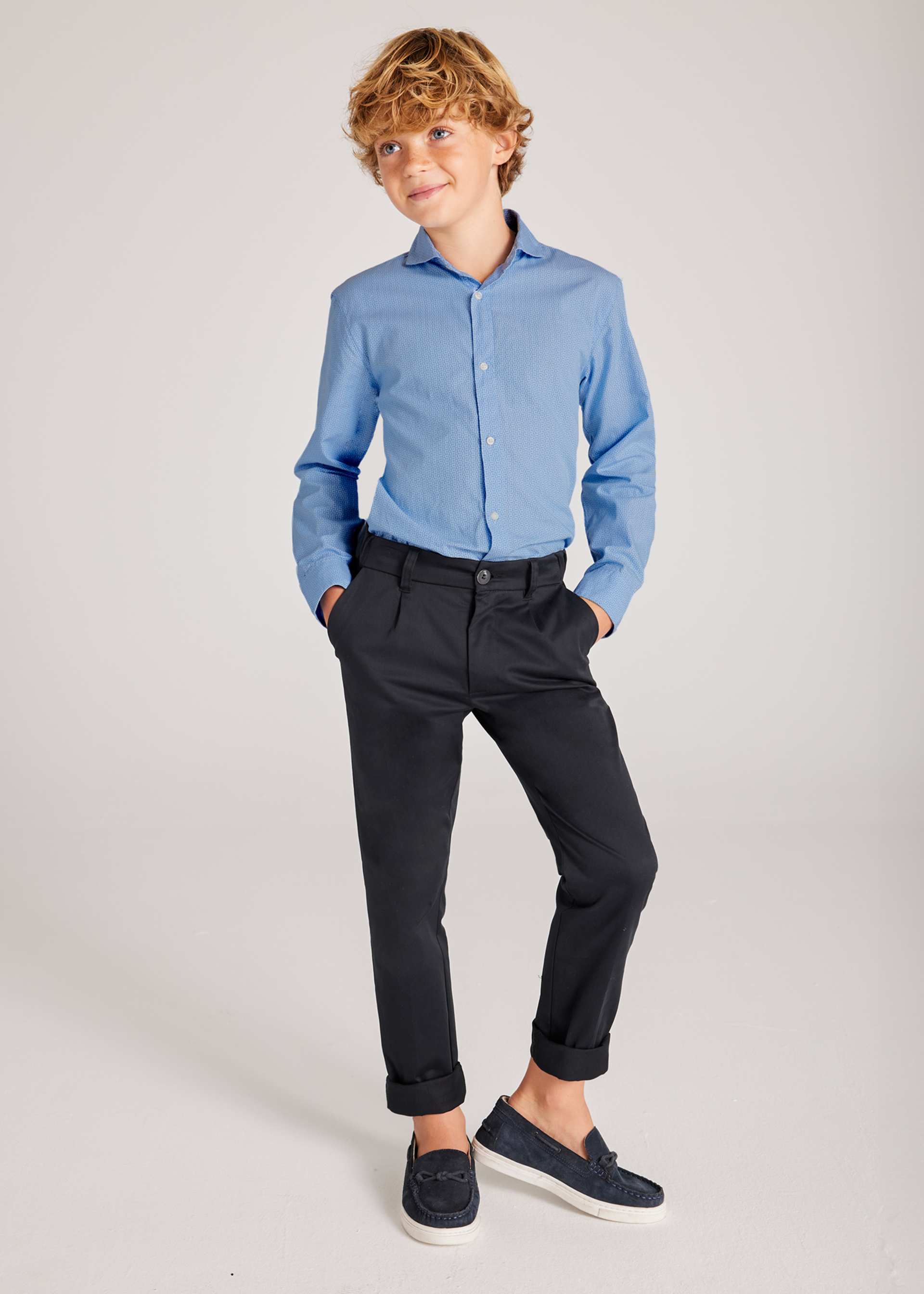 Chemise micro imprimée à manches longues garçon Chemise micro imprimée à manches longues garçon