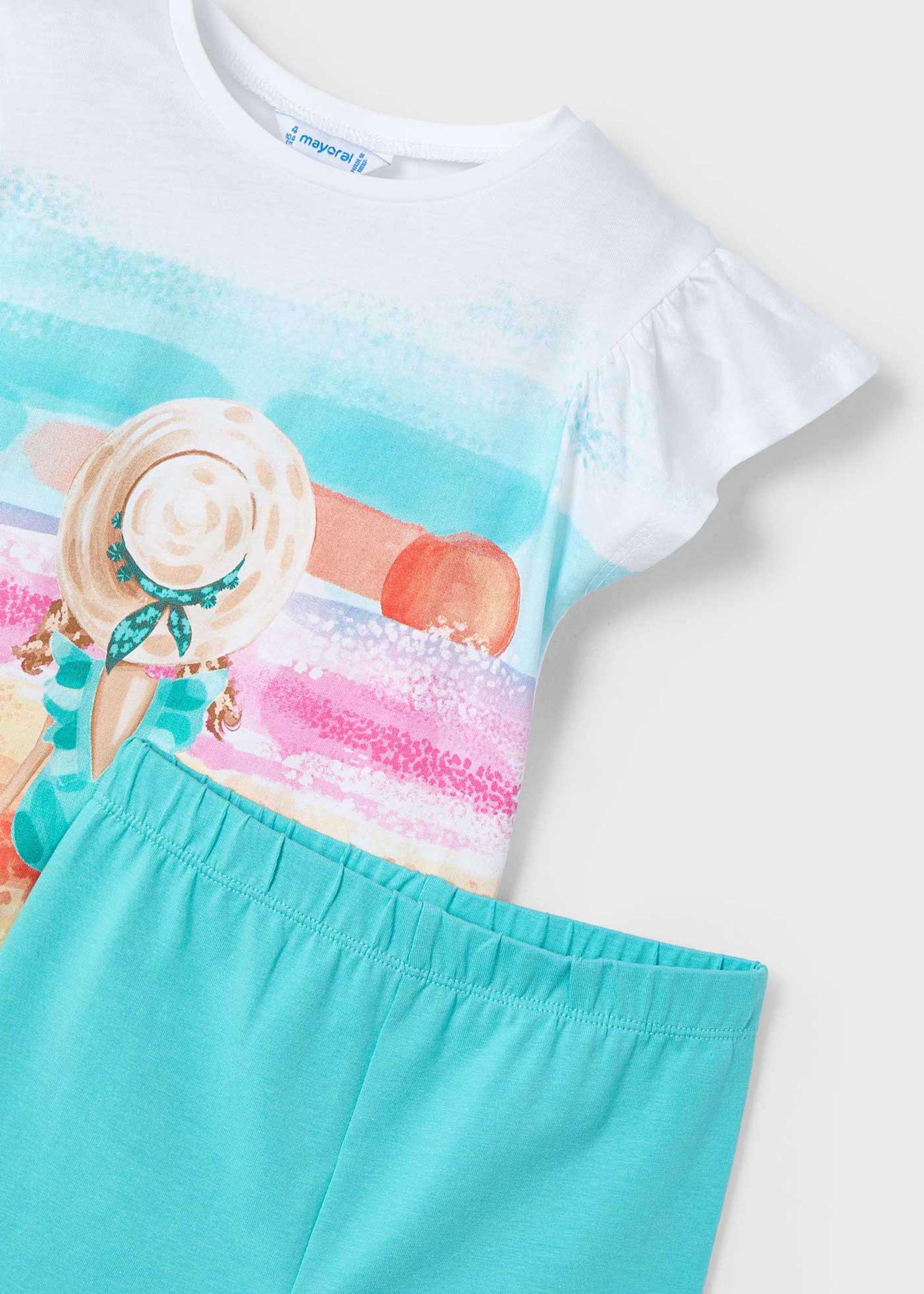 Conjunto legging pescador y playera atardecer niña