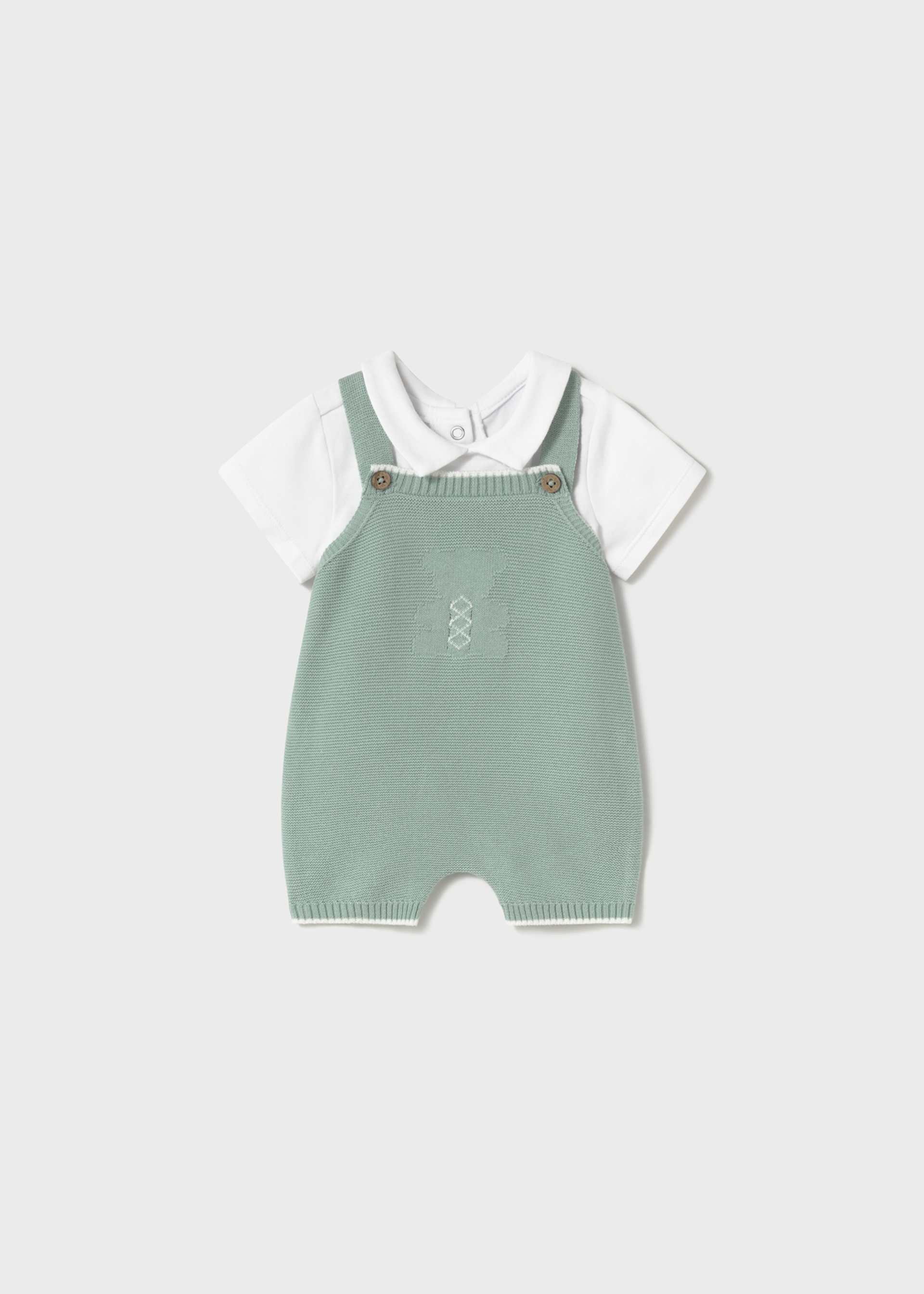 Newborn boy tricot dungarees with shirt set Newborn boy tricot dungarees with shirt set