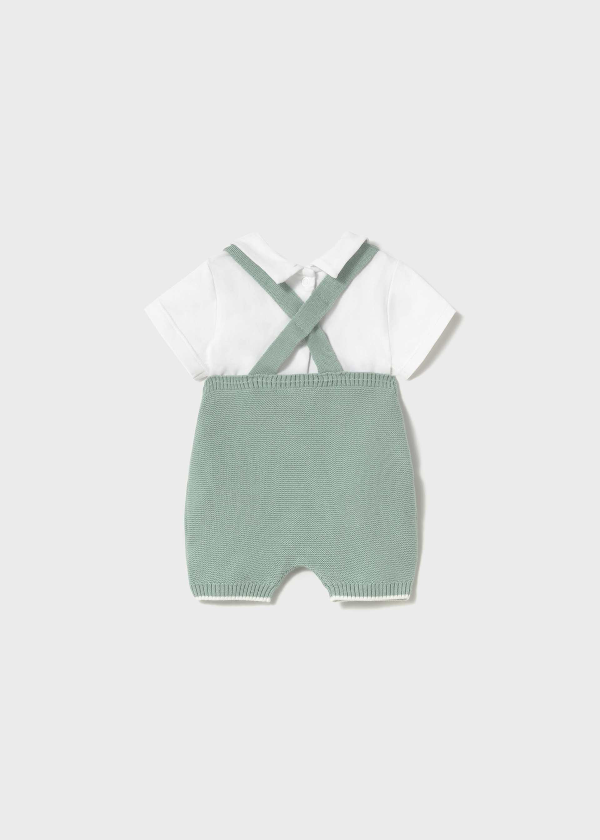 Newborn boy tricot dungarees with shirt set Newborn boy tricot dungarees with shirt set