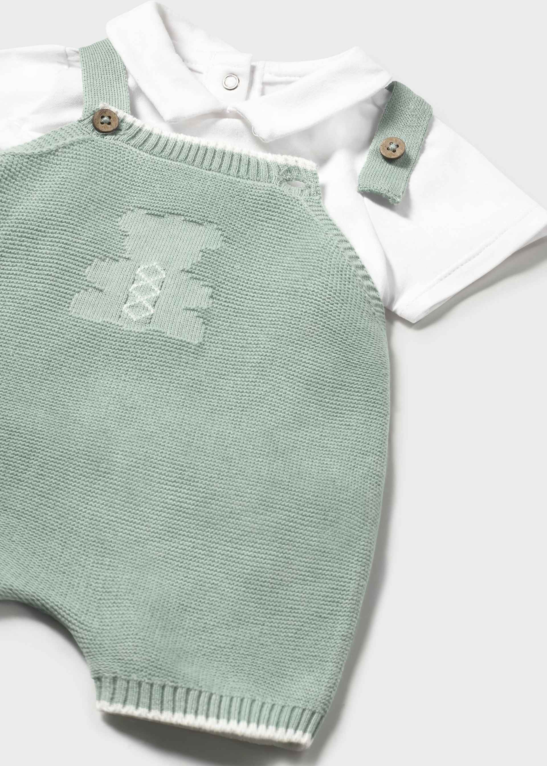 Newborn boy tricot dungarees with shirt set Newborn boy tricot dungarees with shirt set