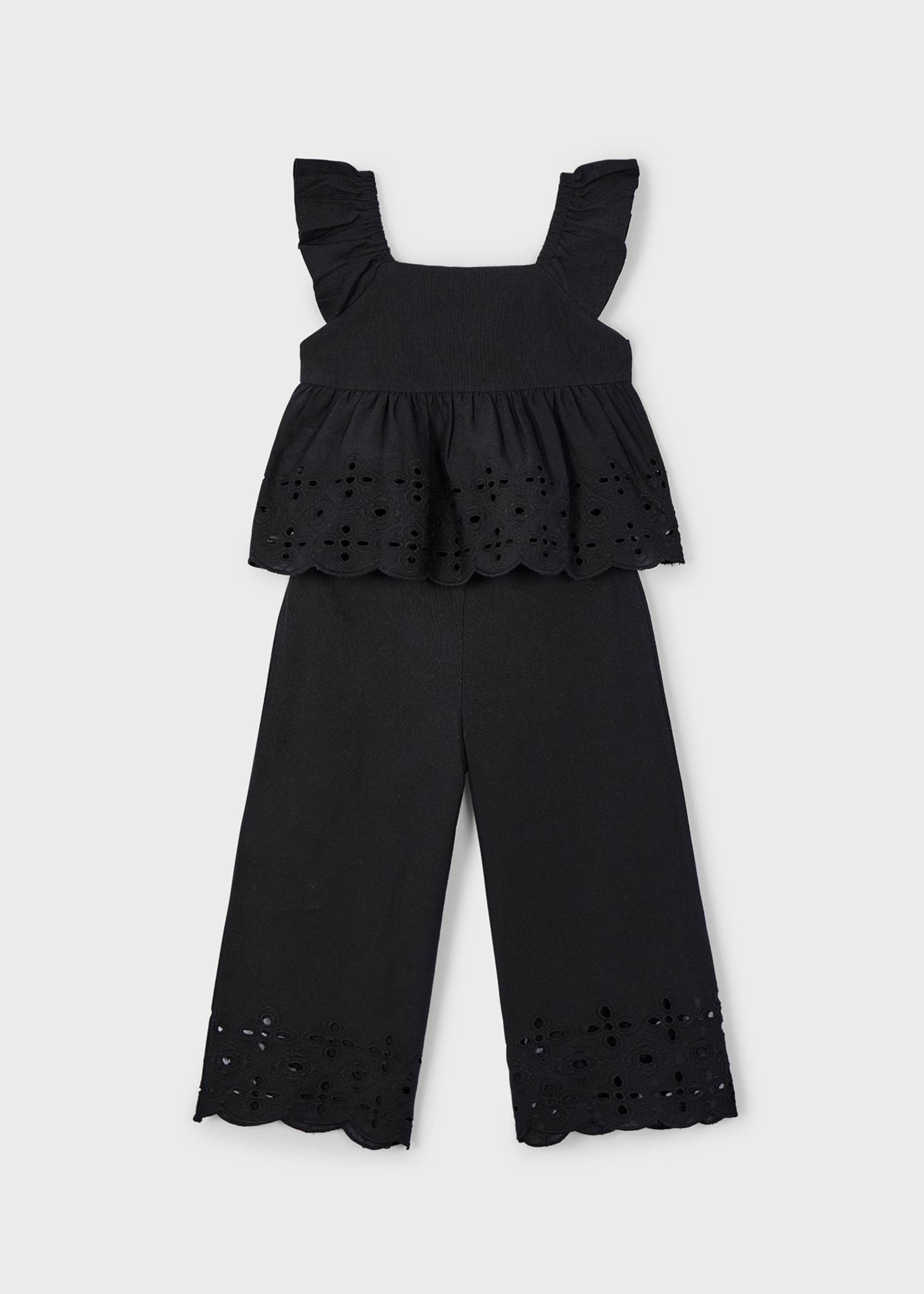 Conjunto calças e top perfurados menina