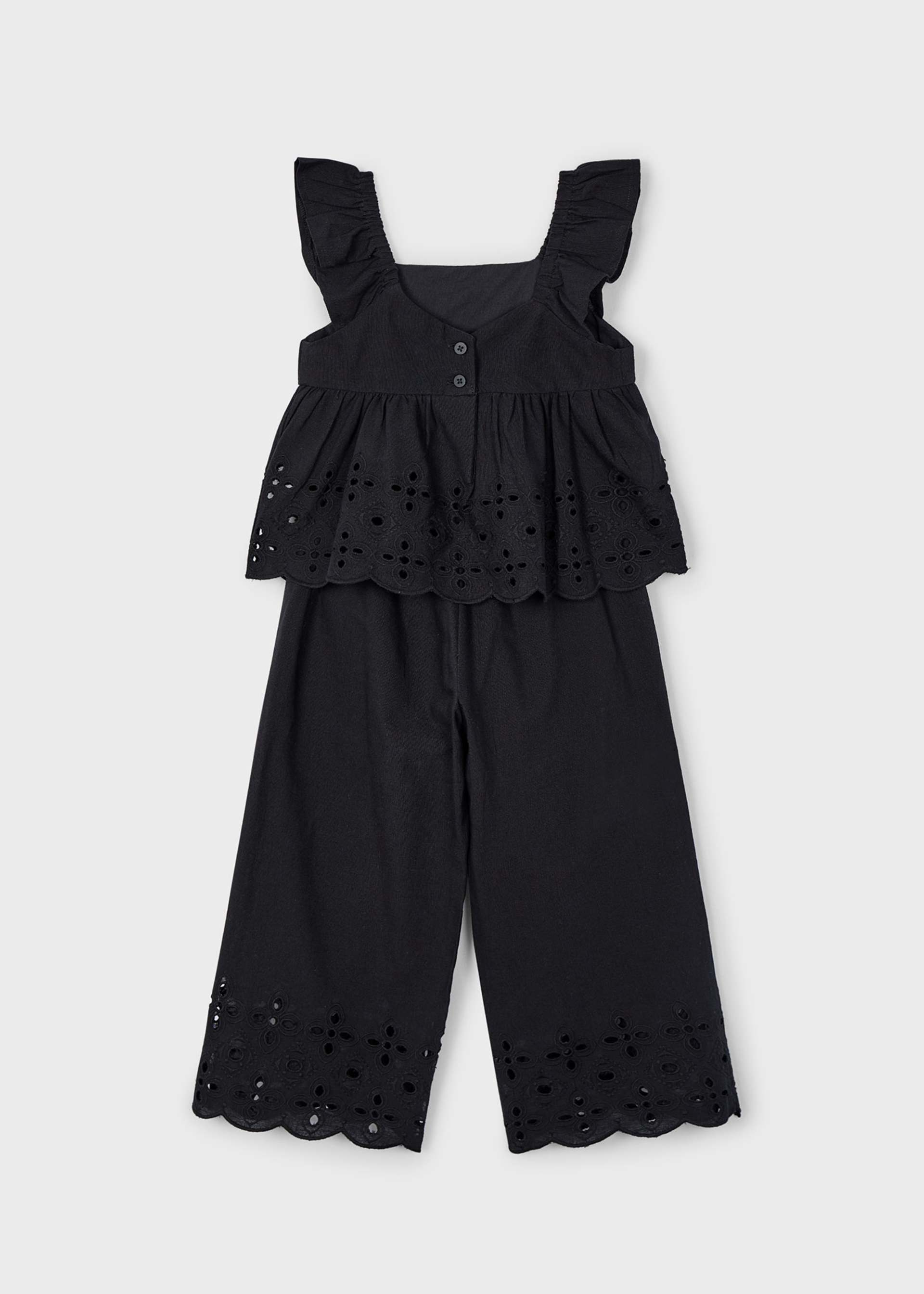 Conjunto calças e top perfurados menina