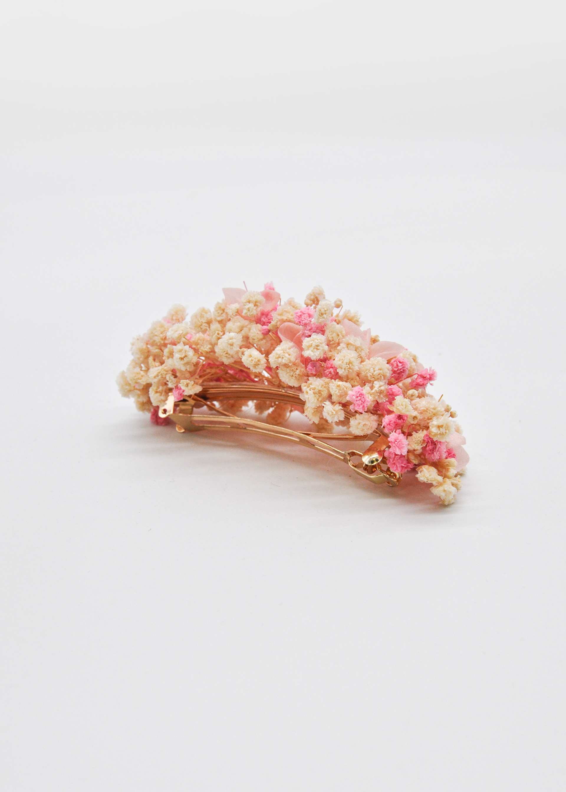 Barrette de communion avec fleurs roses conservées fille