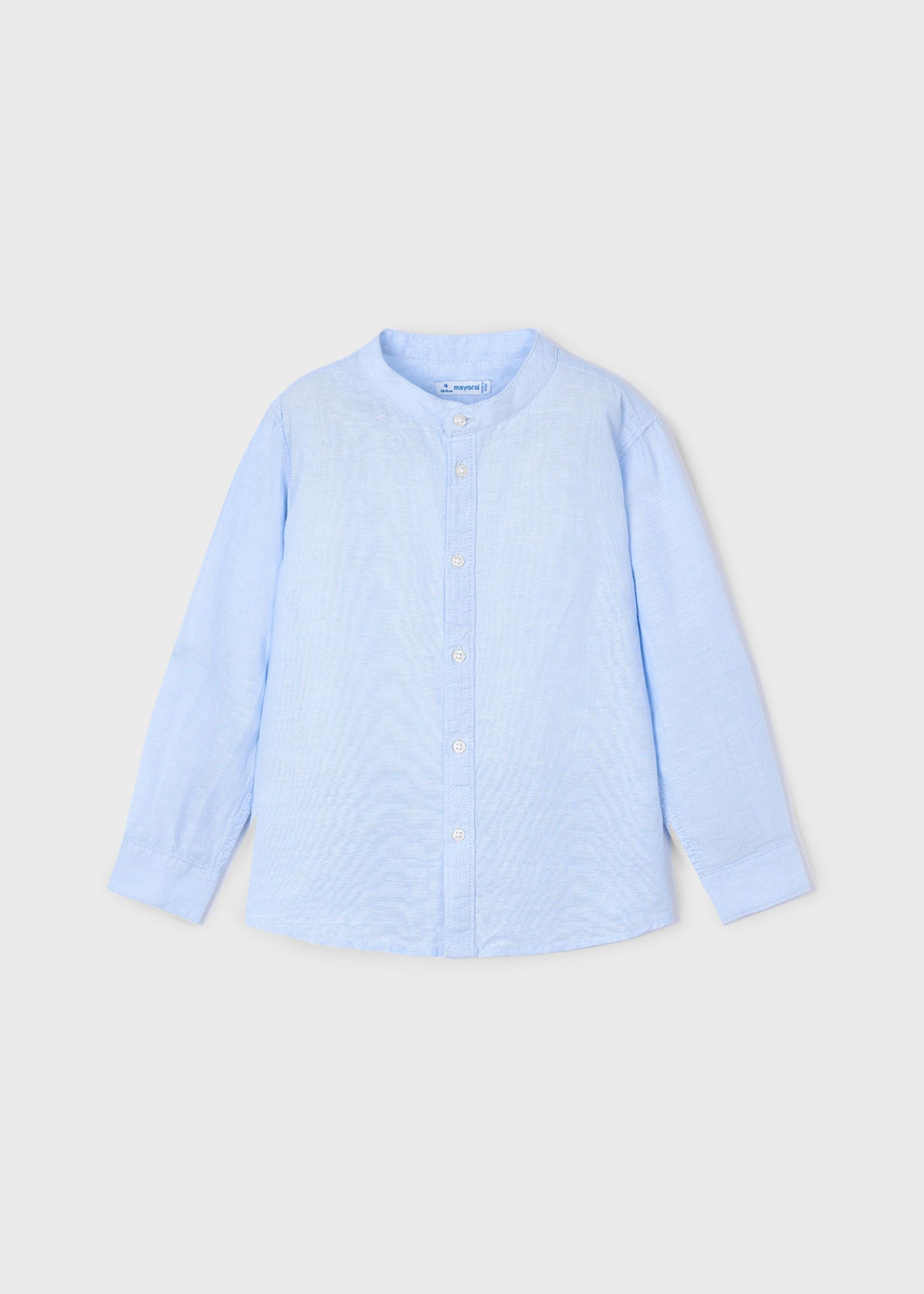 Boy long sleeved mao collar linen shirt