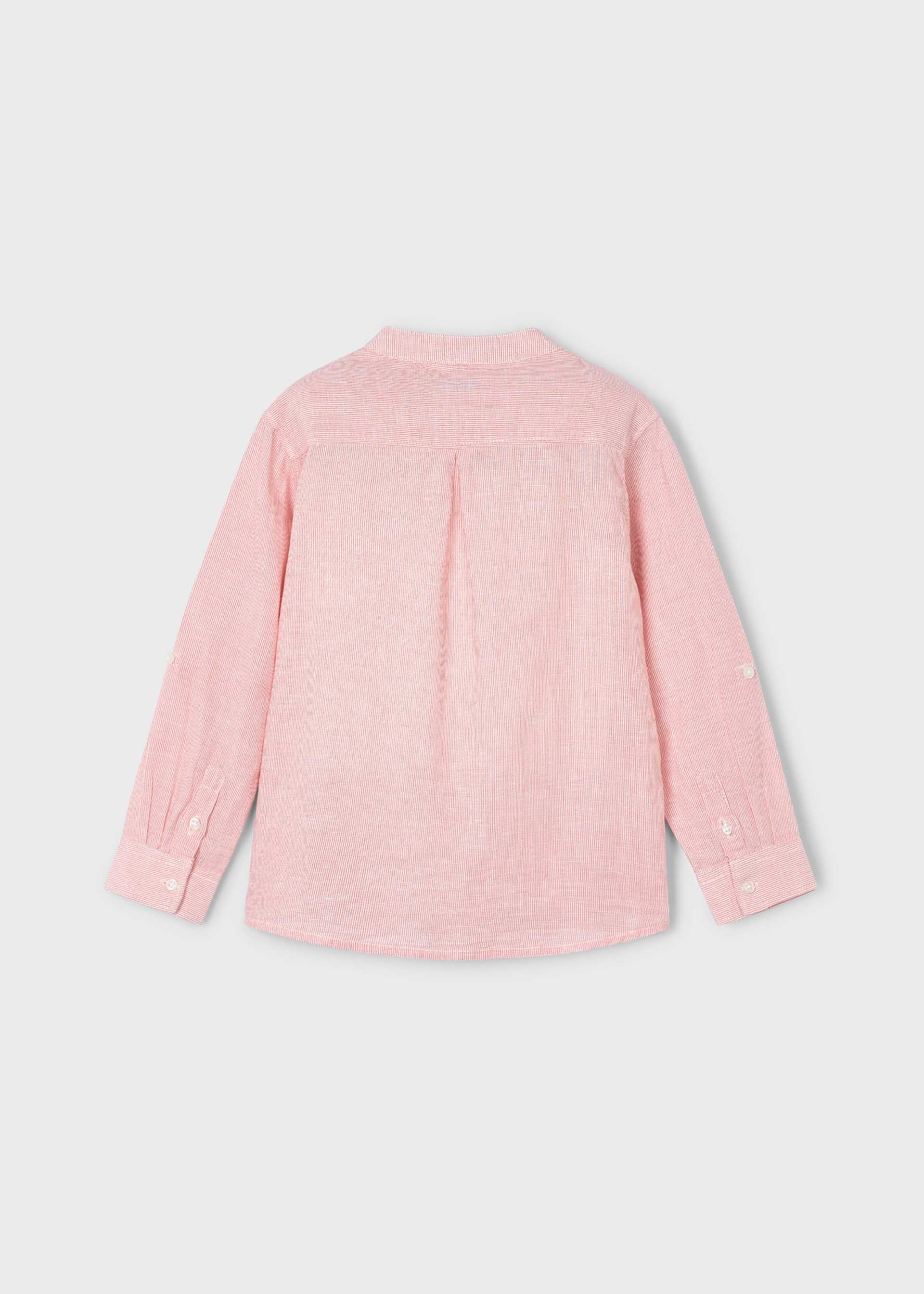 Boy long sleeved mao collar linen shirt