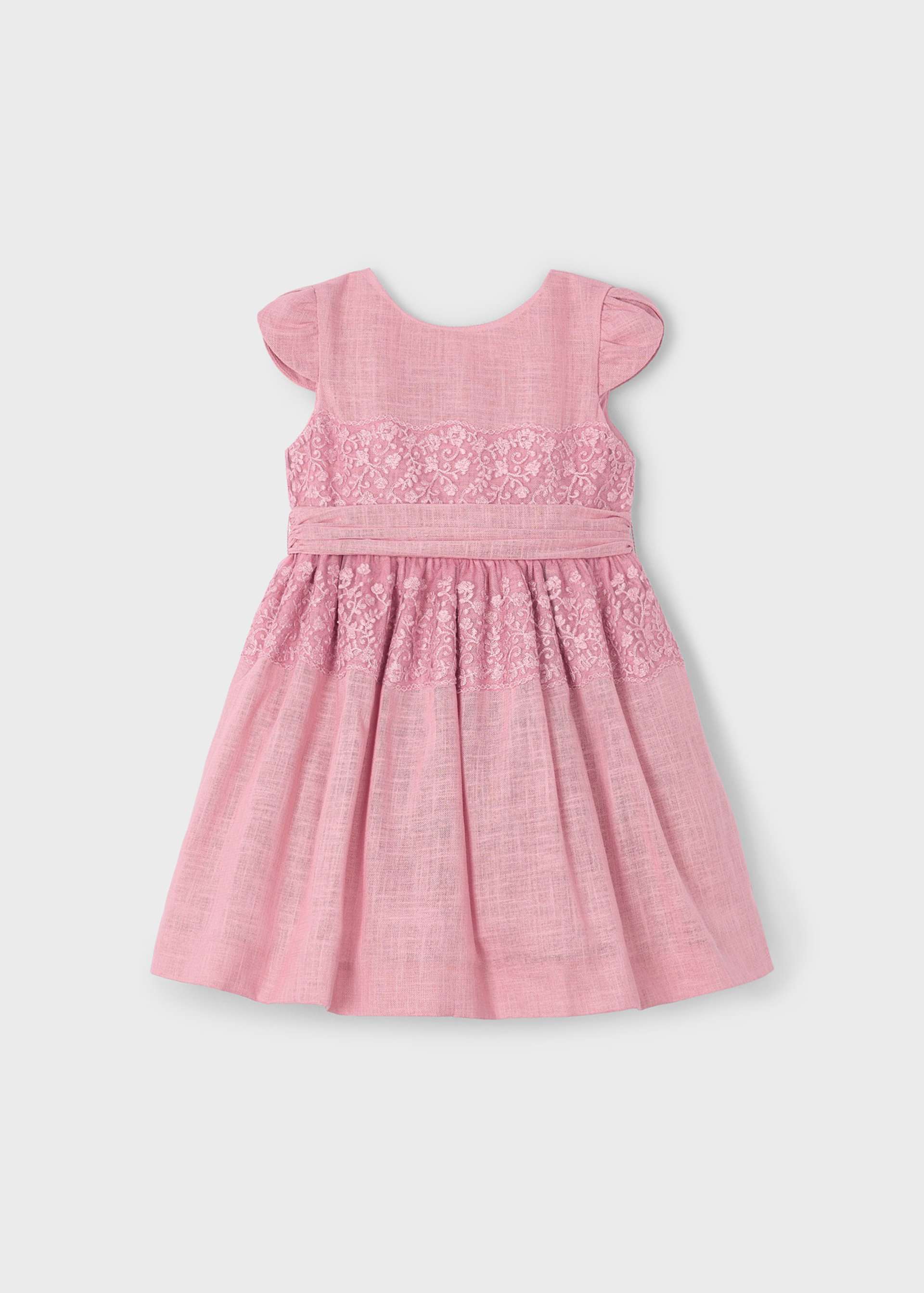 Robe à détails en dentelle avec ceinture fille Robe à détails en dentelle avec ceinture fille