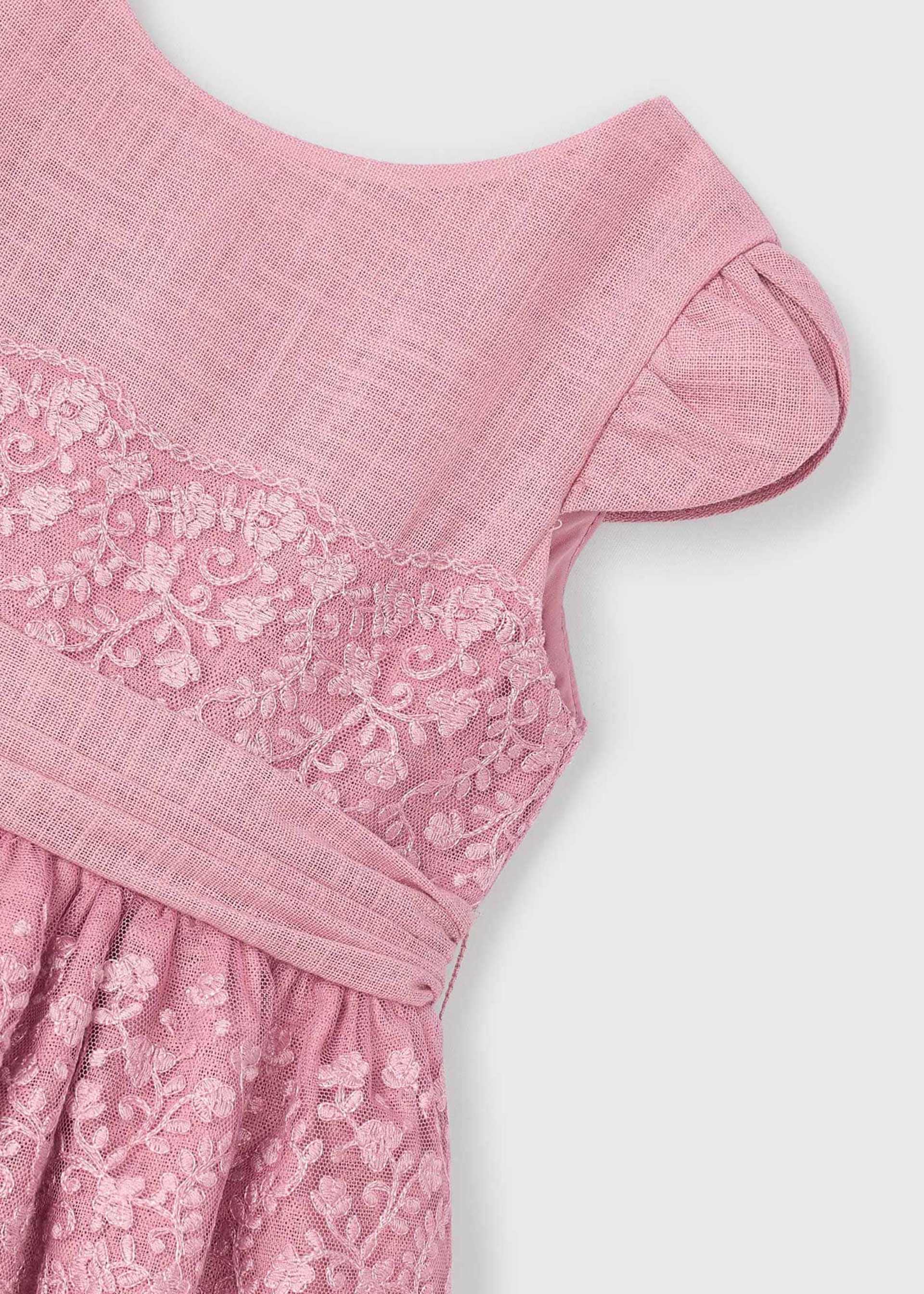 Robe à détails en dentelle avec ceinture fille Robe à détails en dentelle avec ceinture fille