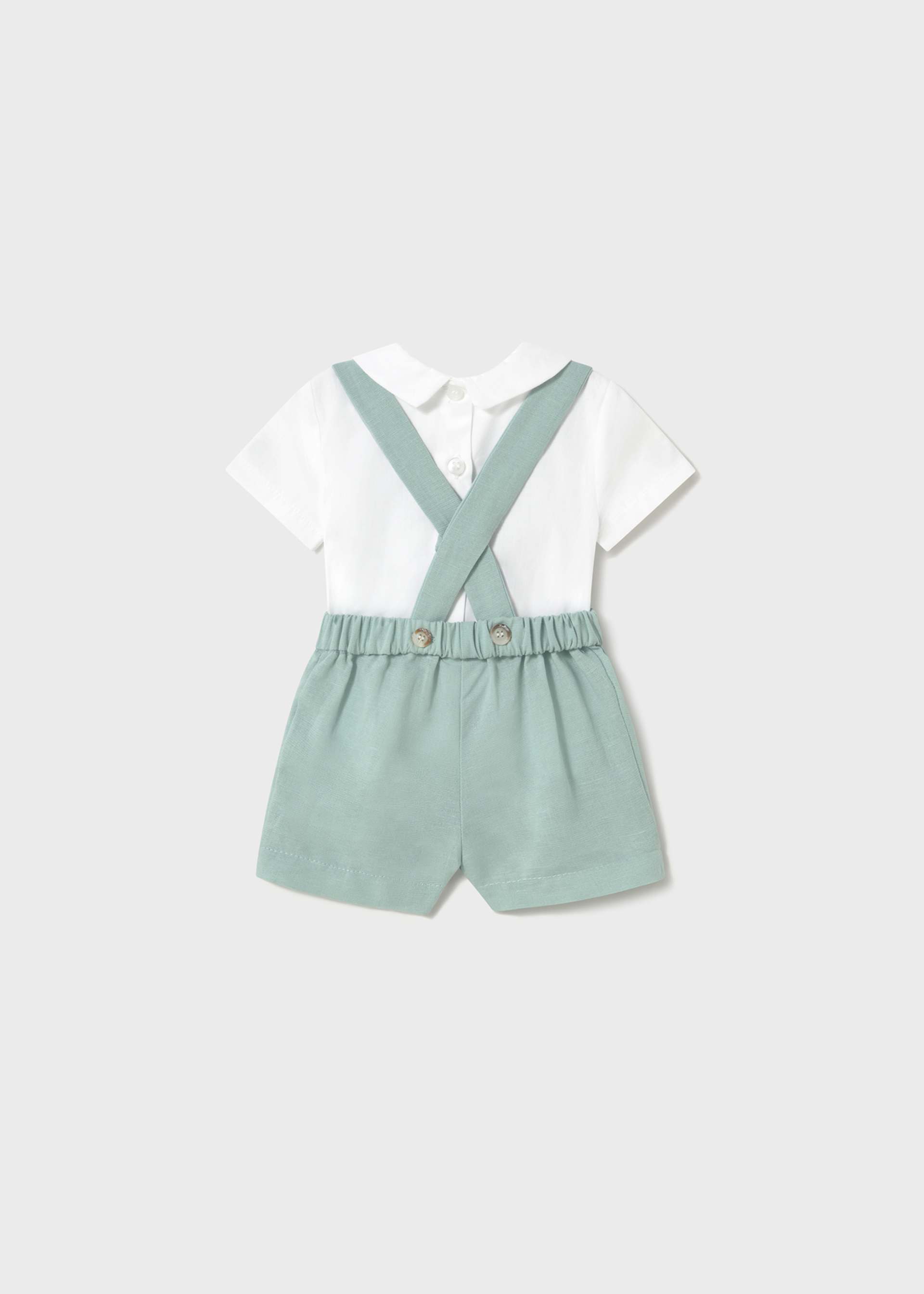 Completo pantaloncino con bretelle e camicia neonato