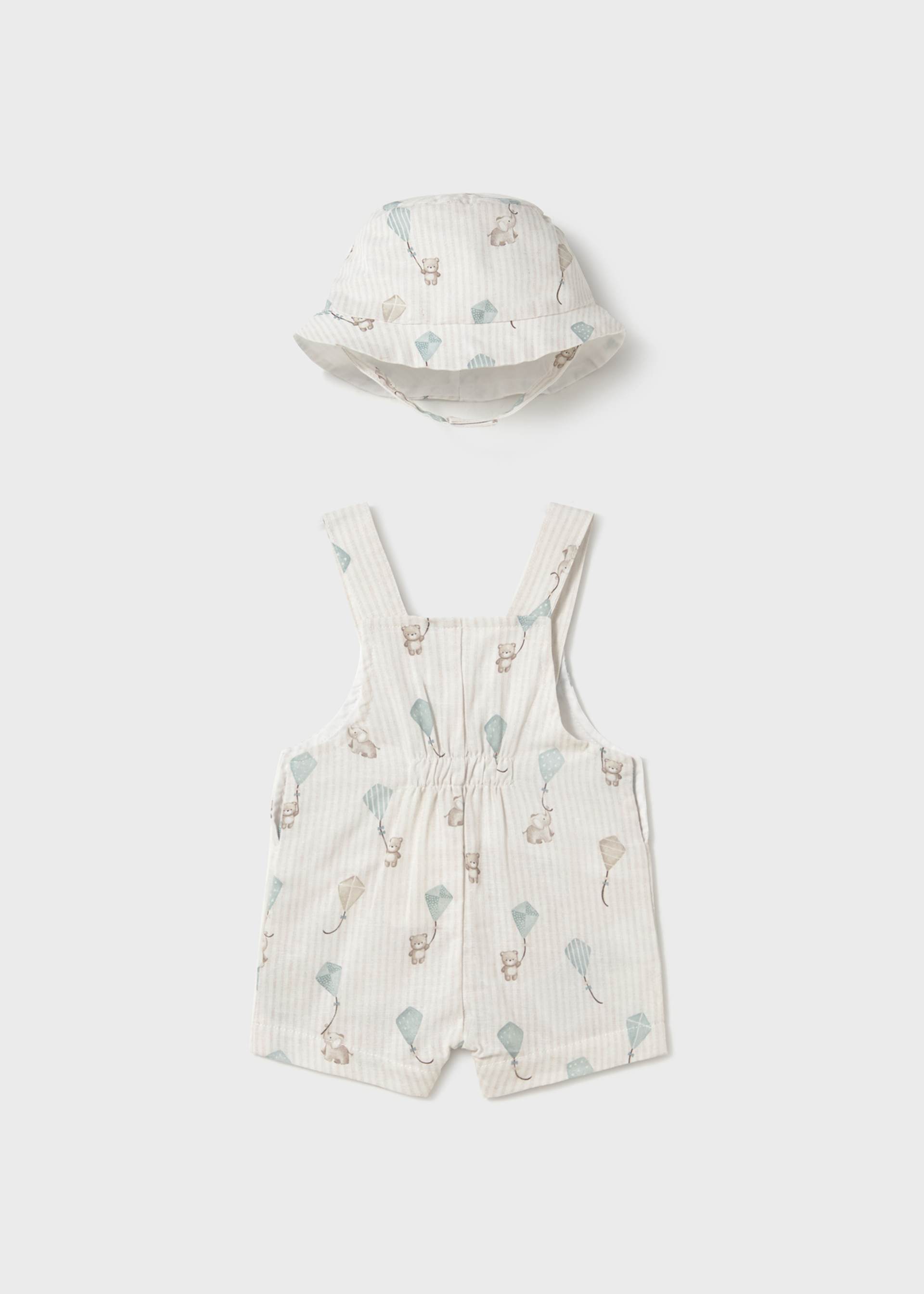 Newborn boy print short dungarees with bonnet