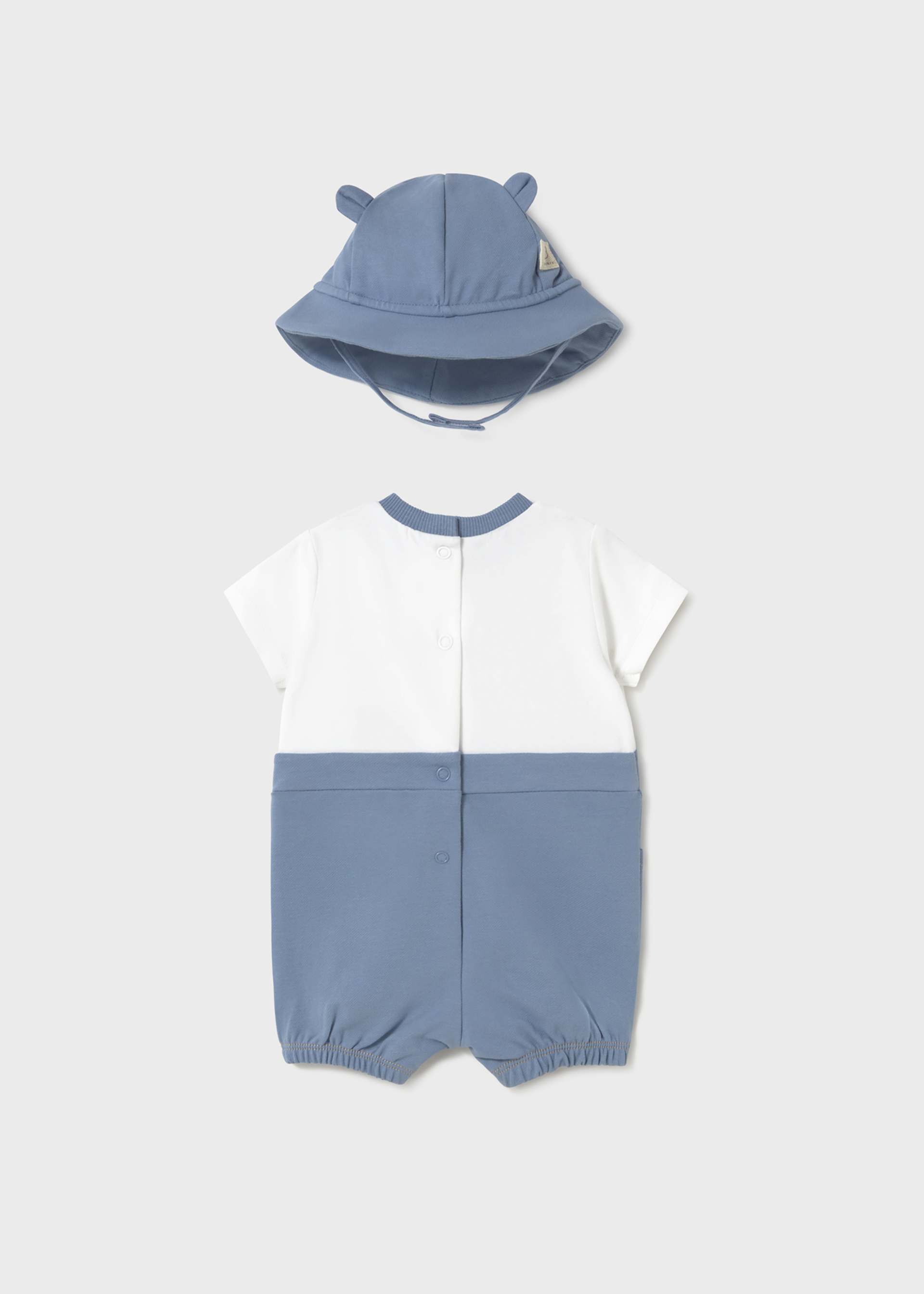 Newborn boy faux teddy dungarees roper with hat