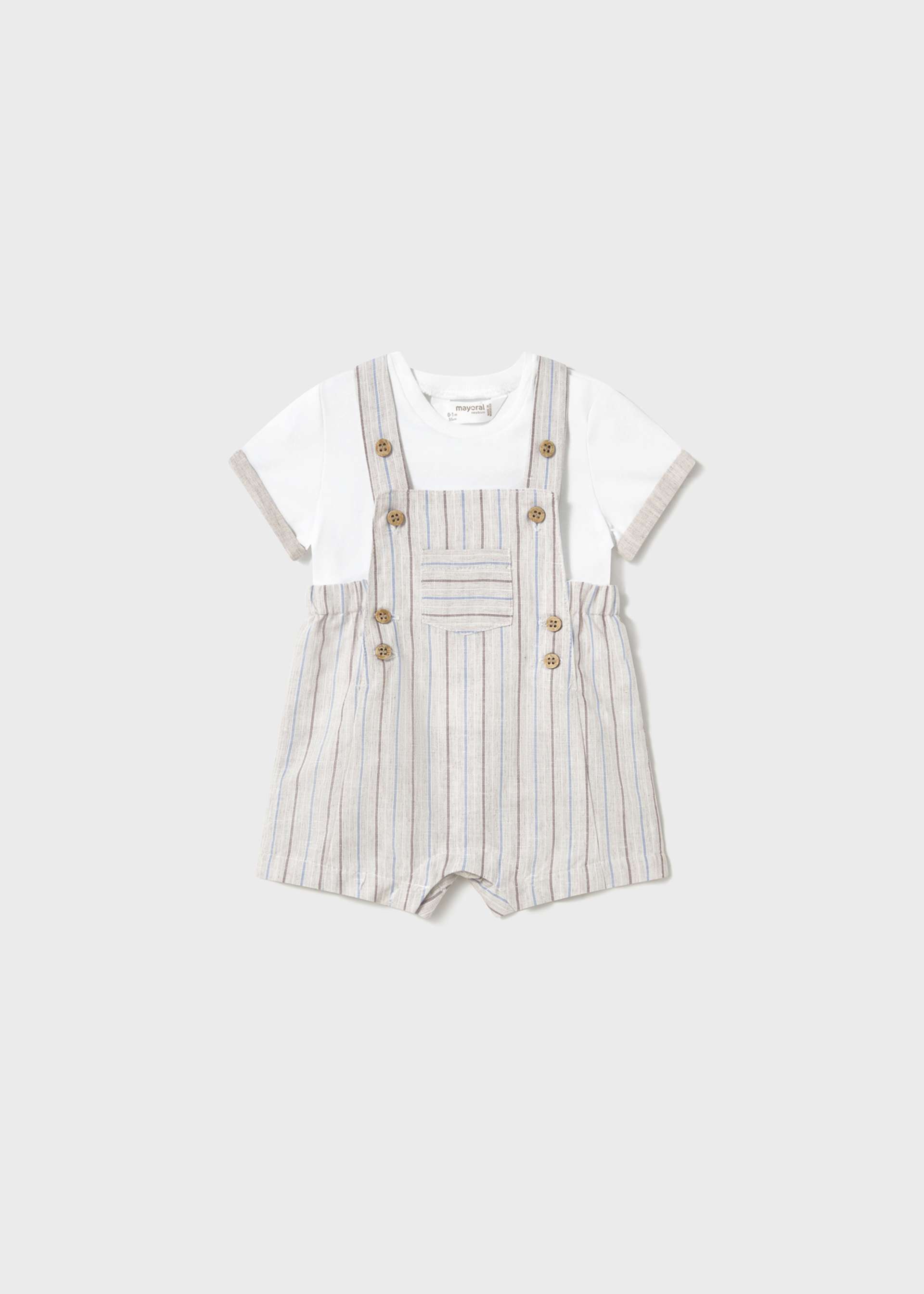 Newborn boy striped linen dungarees and t-shirt set