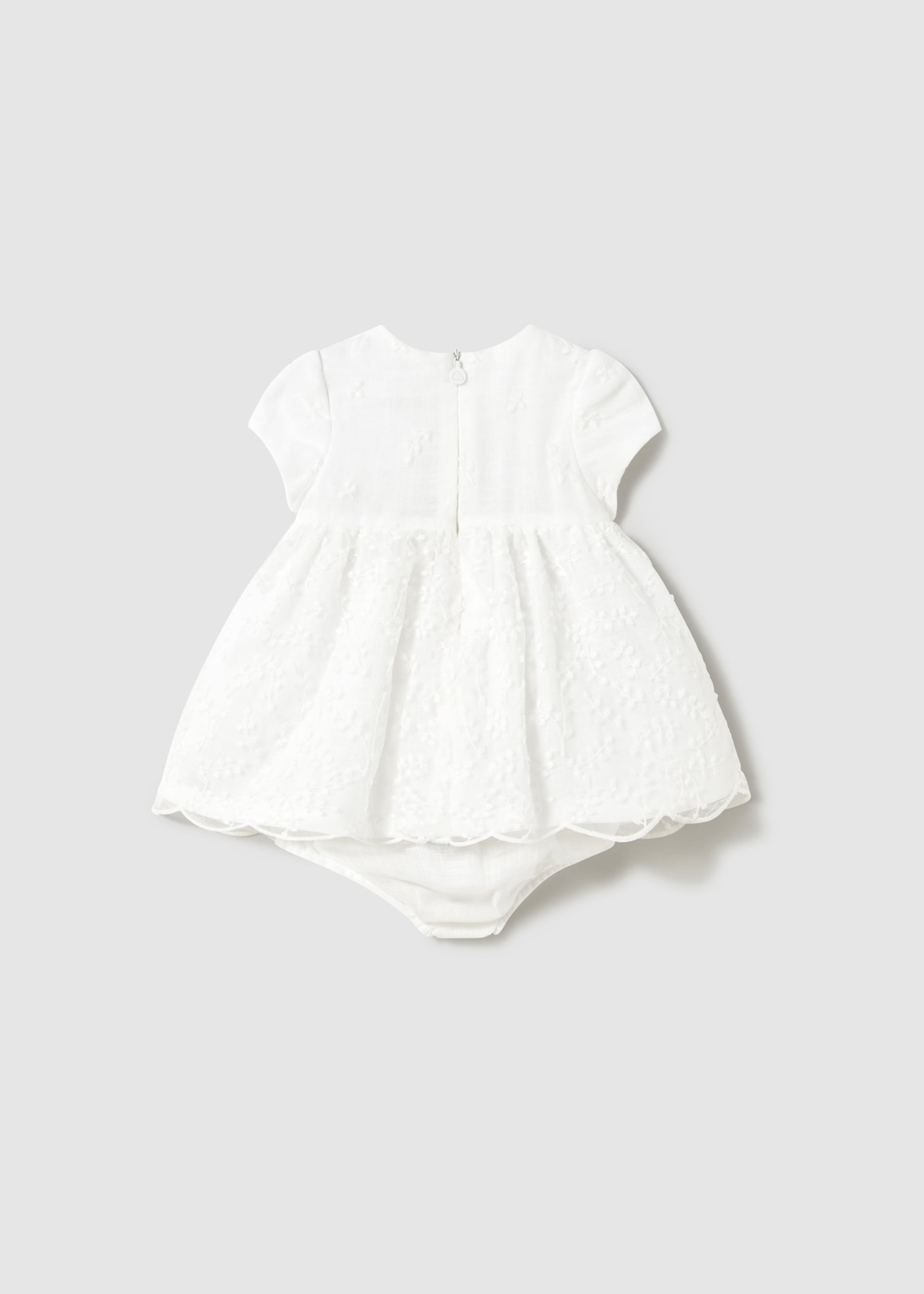 Vestido con cubrepañal tul bordado recién nacida