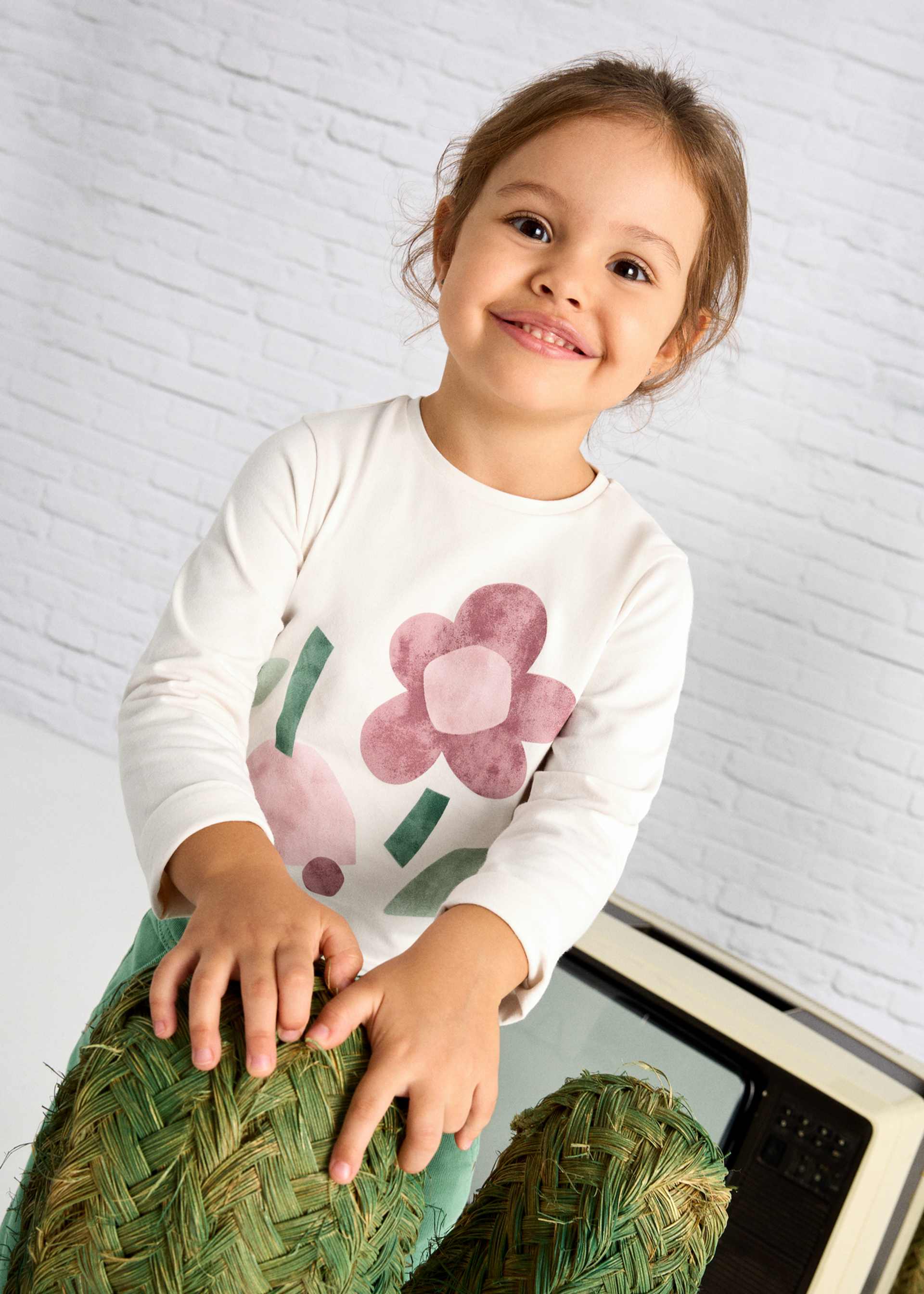 Maglietta manica lunga fiori bambina