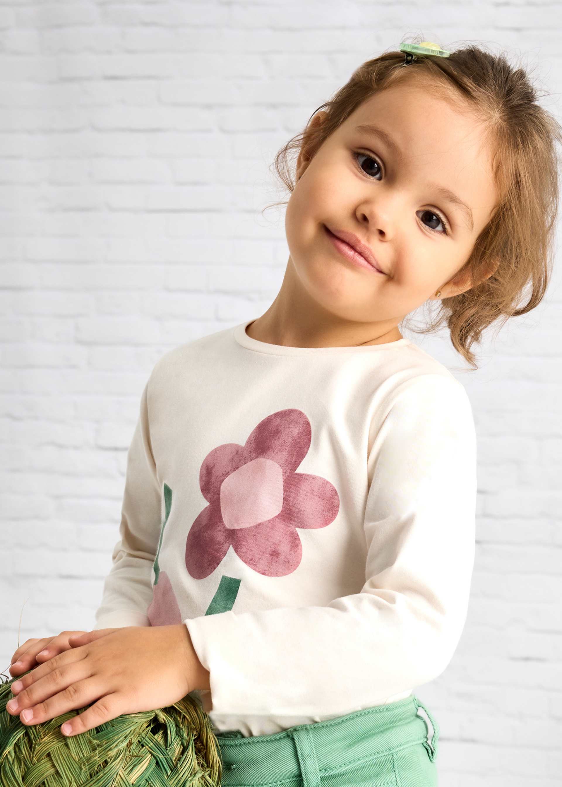 Maglietta manica lunga fiori bambina