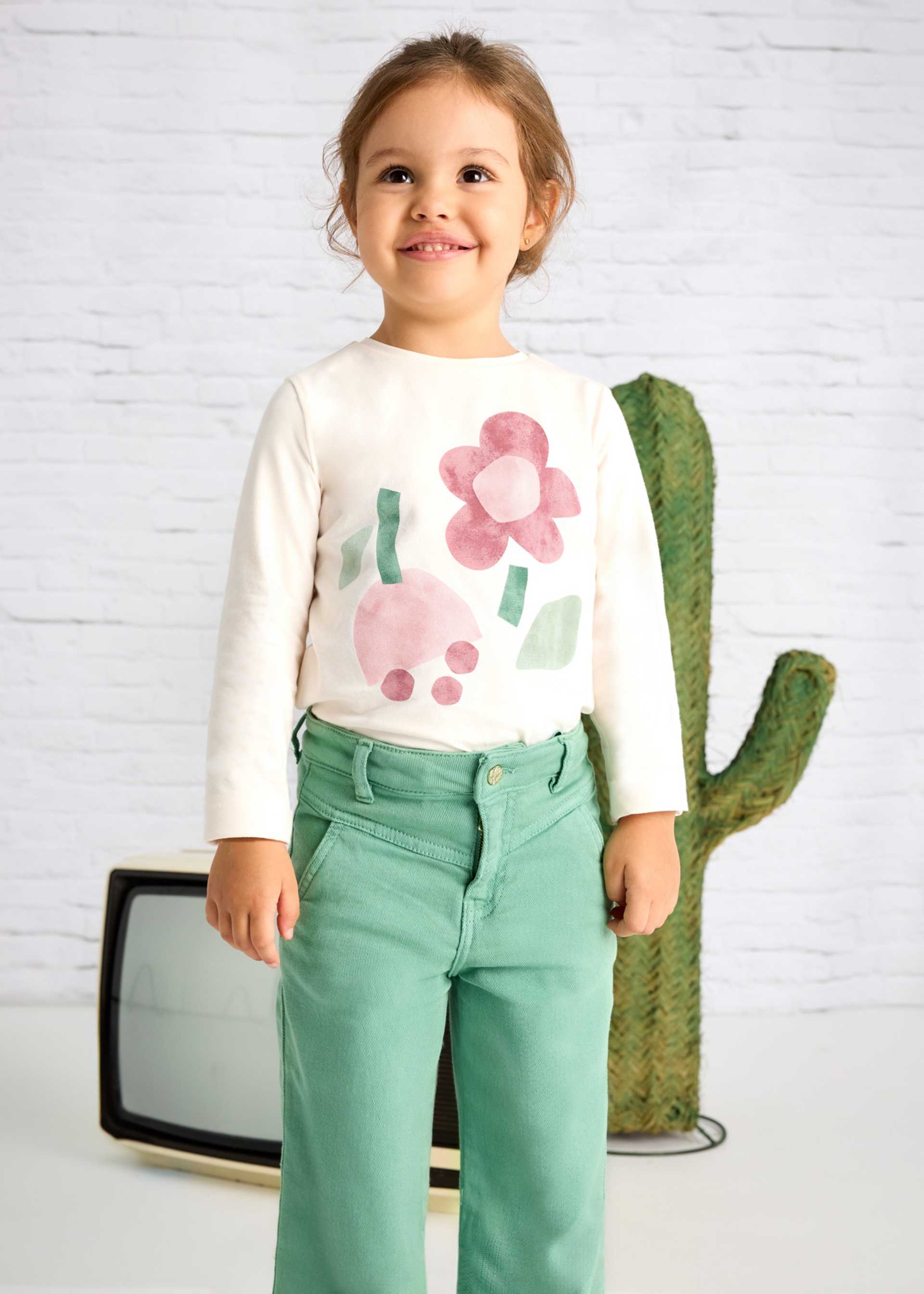 Maglietta manica lunga fiori bambina