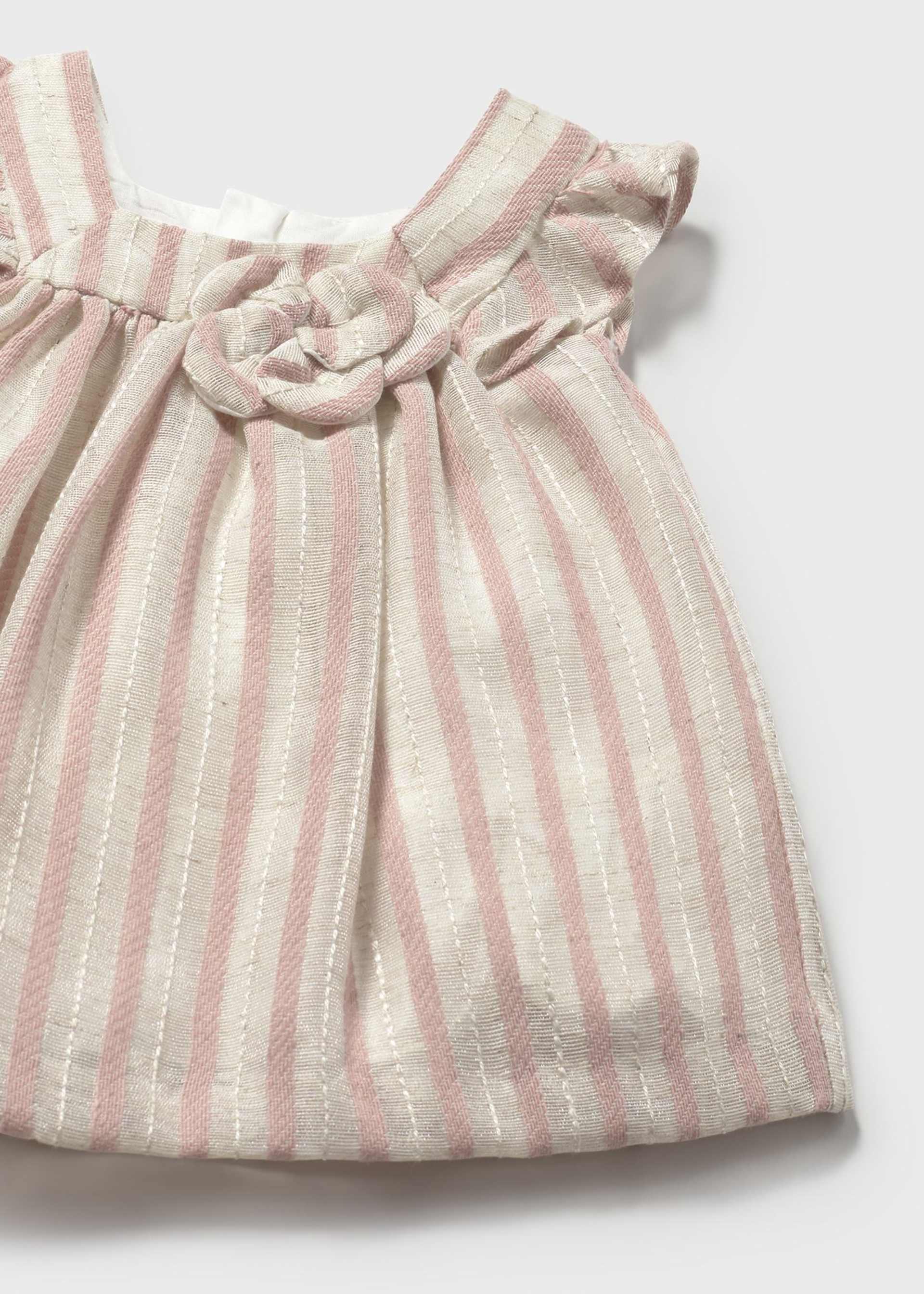 Newborn girl striped linen dress with nappy cover