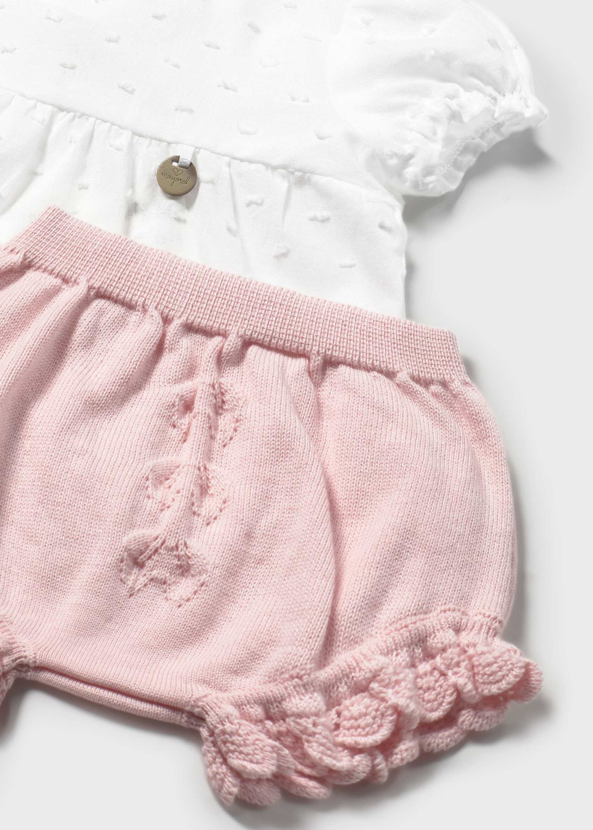 Newborn girl top and tricot nappy cover set Newborn girl top and tricot nappy cover set