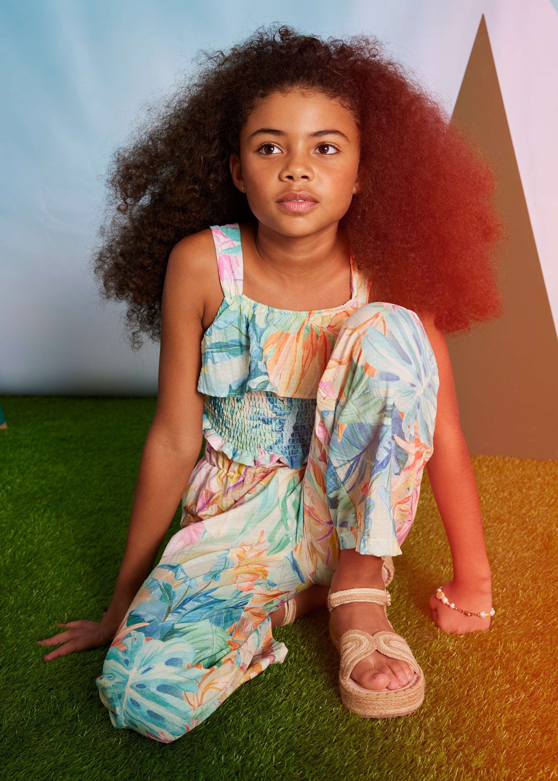 Conjunto pantalón largo estampado y top chica